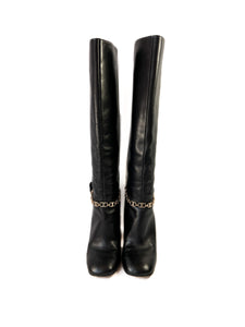 Tory Burch black leather heeled blossom boots size 8