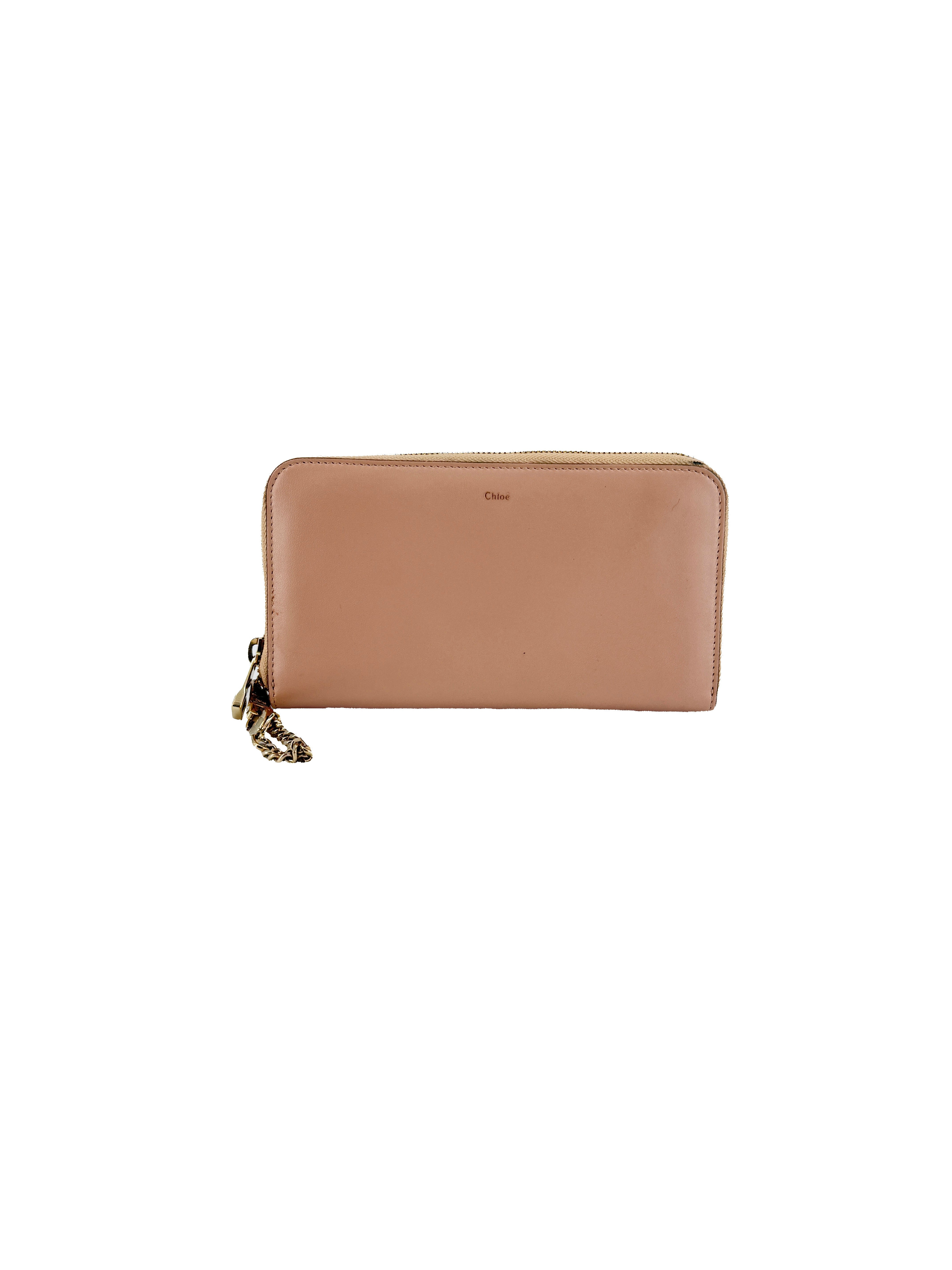 Chloé pink, olive leather zip around wallet
