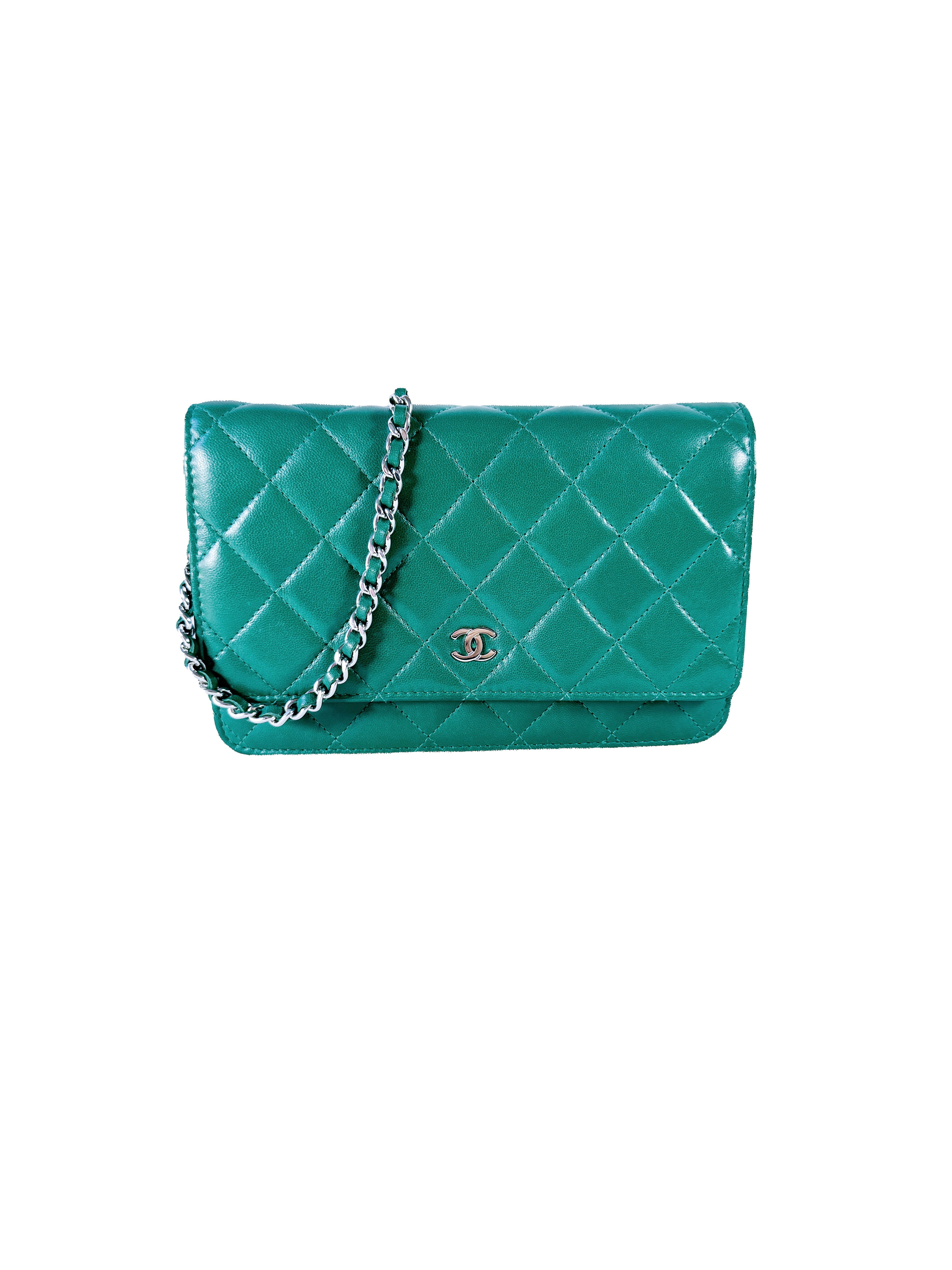 Chanel emerald green leather wallet on chain 25684891