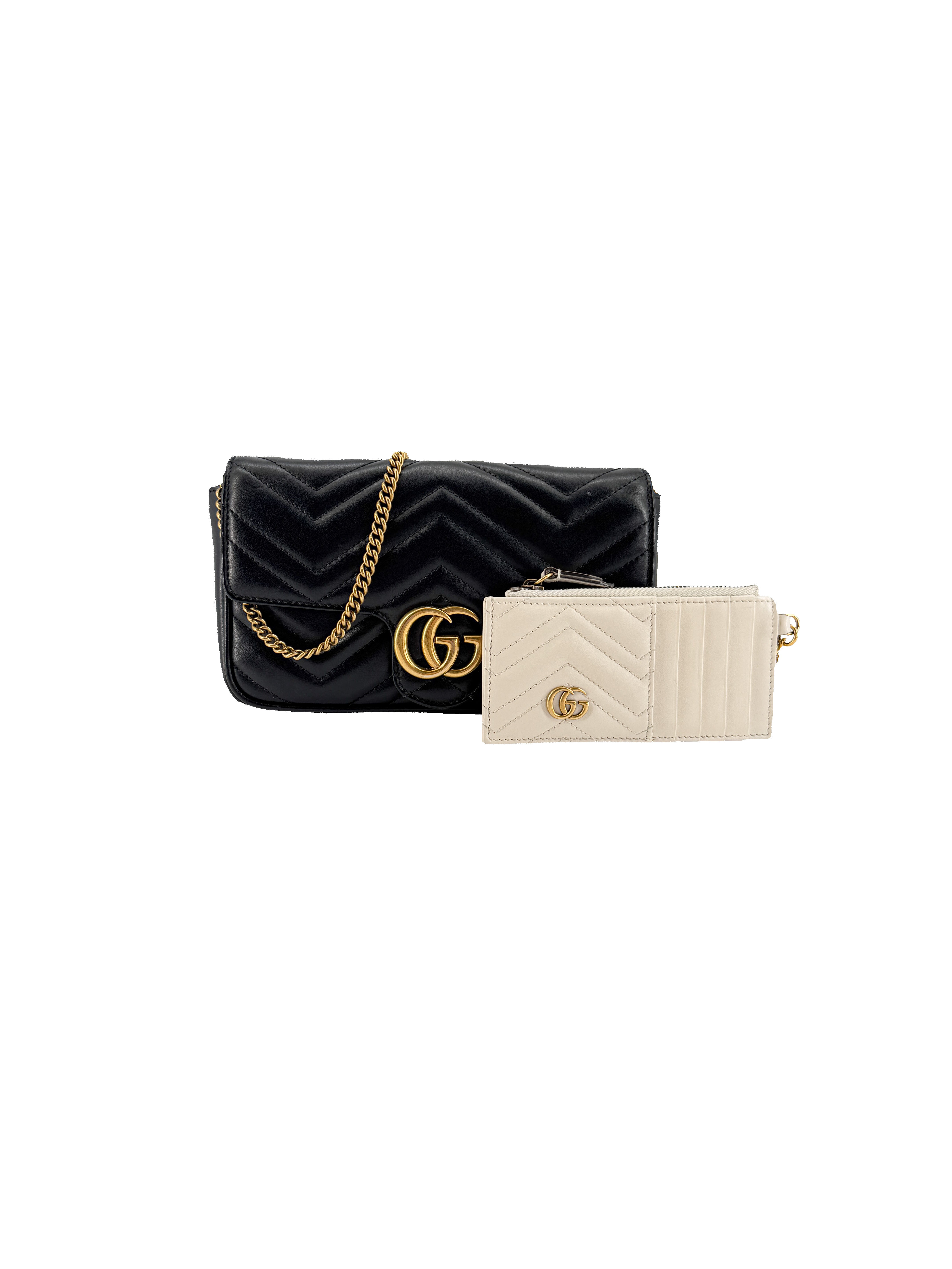 Gucci black Marmont small crossbody w/ white cardholder 751526-493075