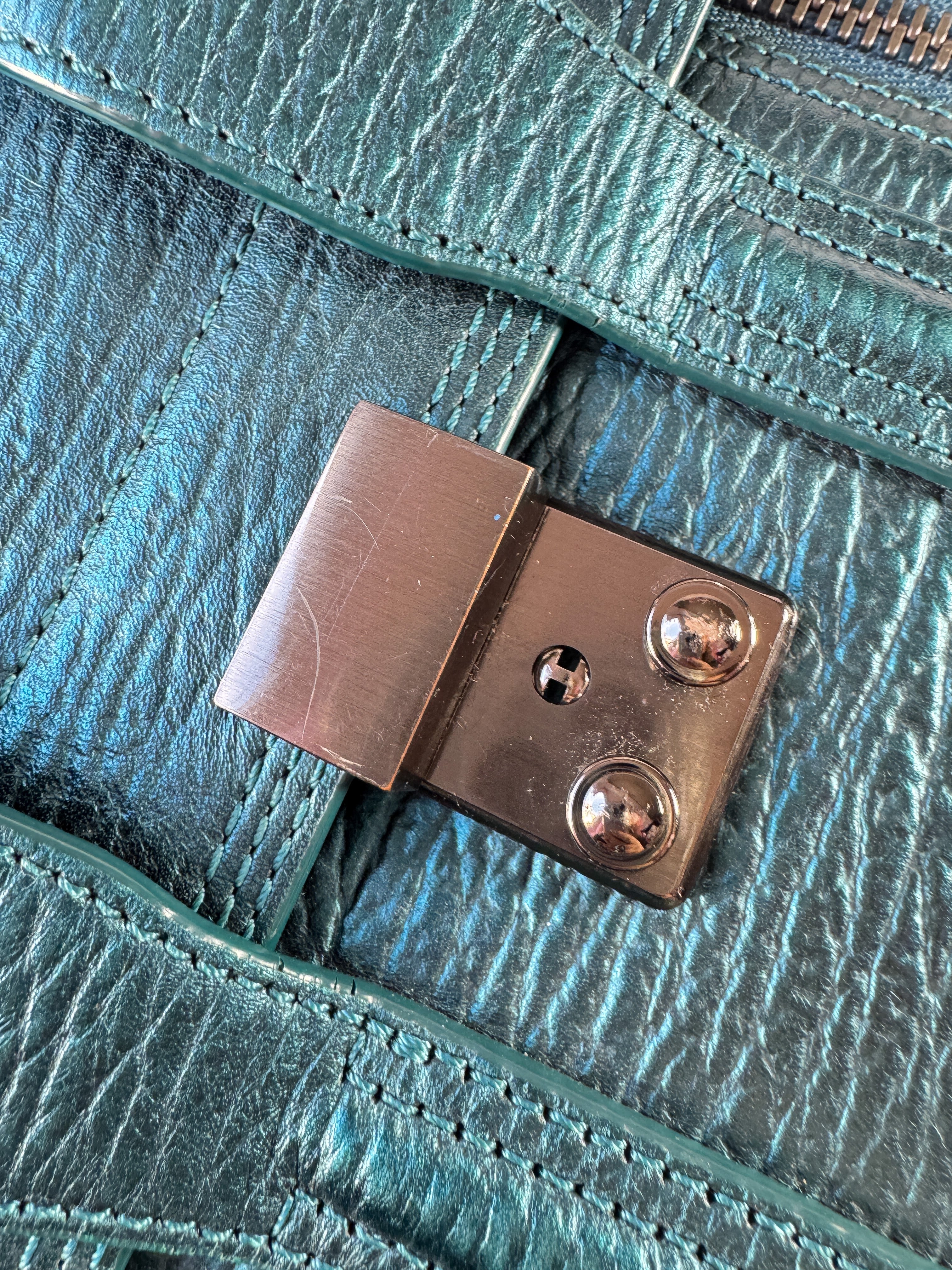 3.1 Phillip Lim teal metallic nano Pashli satchel