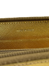 Prada gold metallic leather zip around wallet