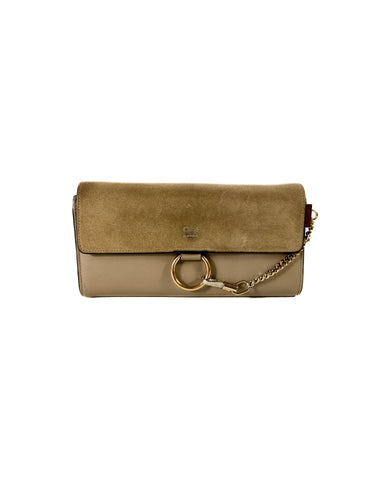 Chloé taupe leather/suede Faye wallet B4YGFZ