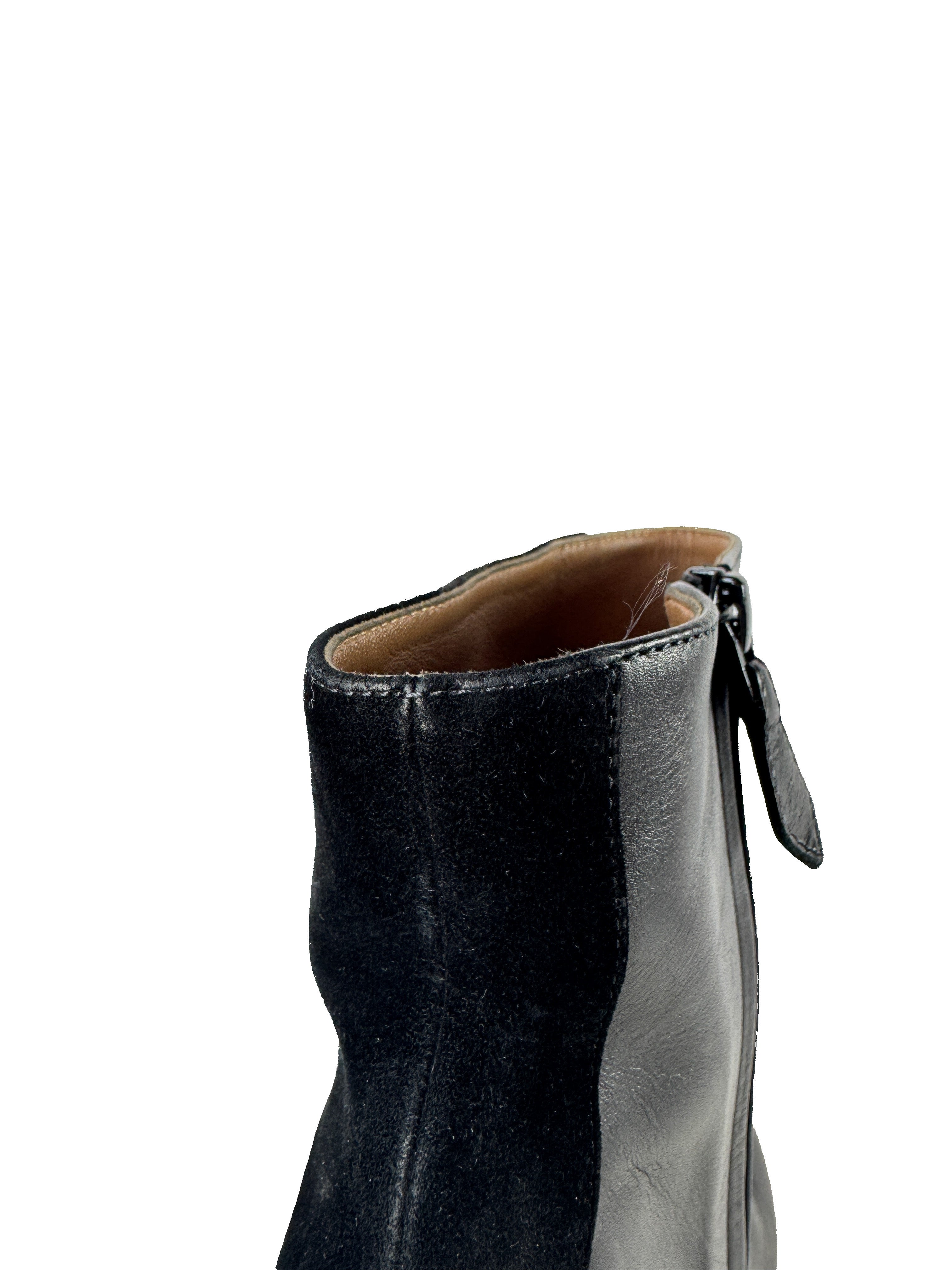 Hermès black leather suede heeled boots size 39 BOX