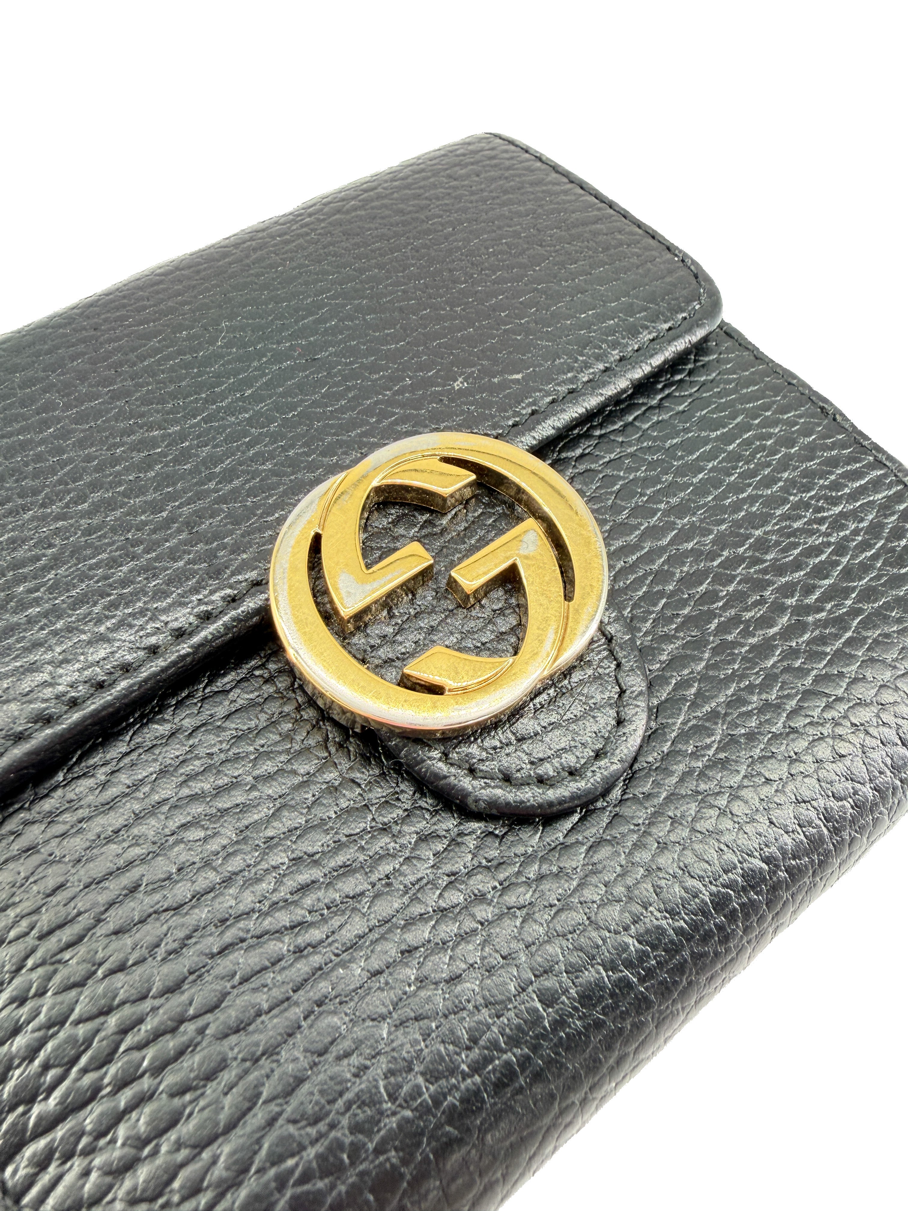 Gucci black leather GG compact wallet 615525-2149