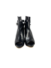 Hermès black leather heeled peep toe booties size 36.5