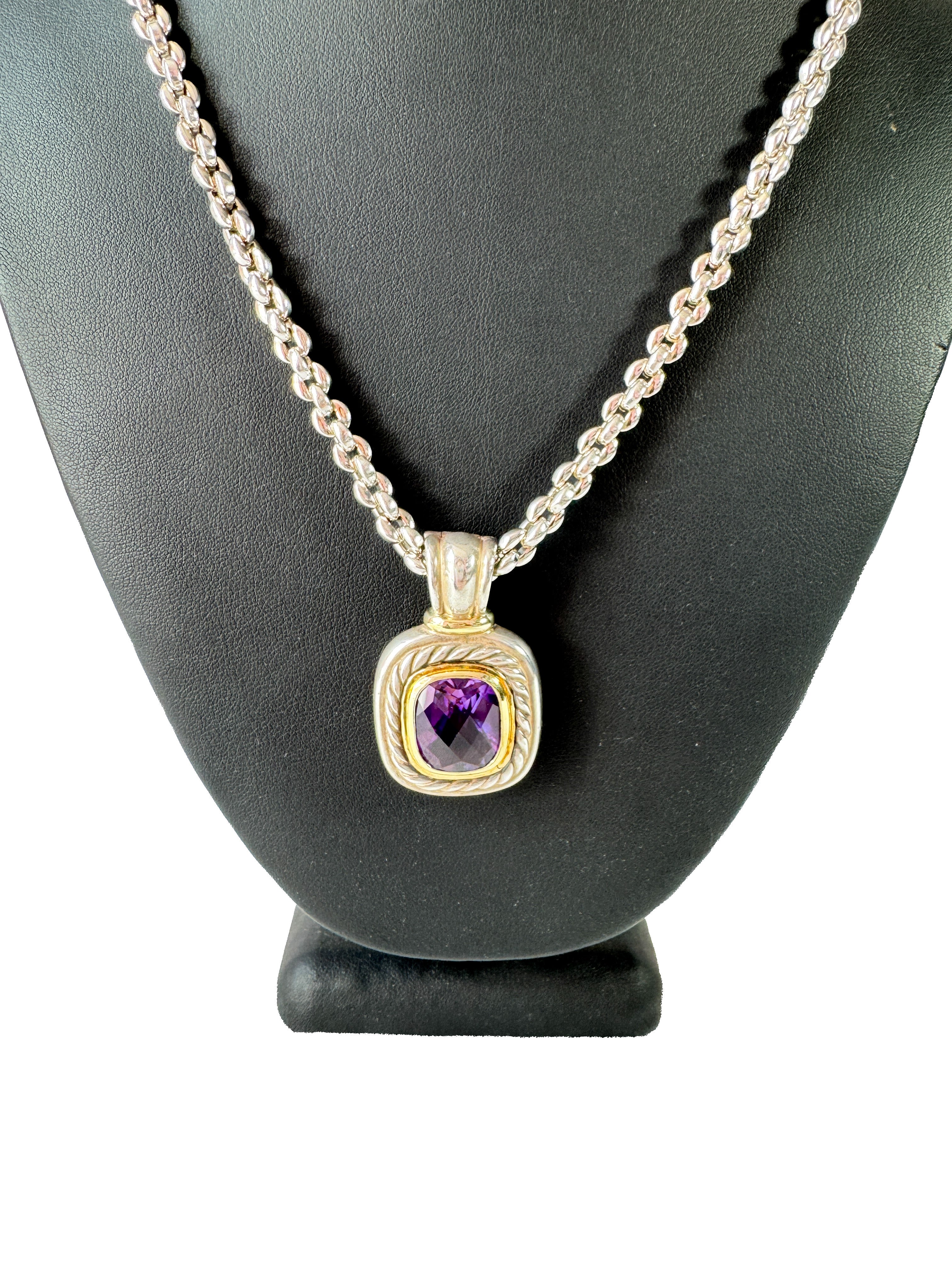 David Yurman sterling silver, 14k gold, Amethyst Albion pendant necklace