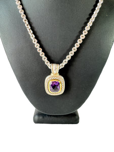 David Yurman sterling silver, 14k gold, Amethyst Albion pendant necklace