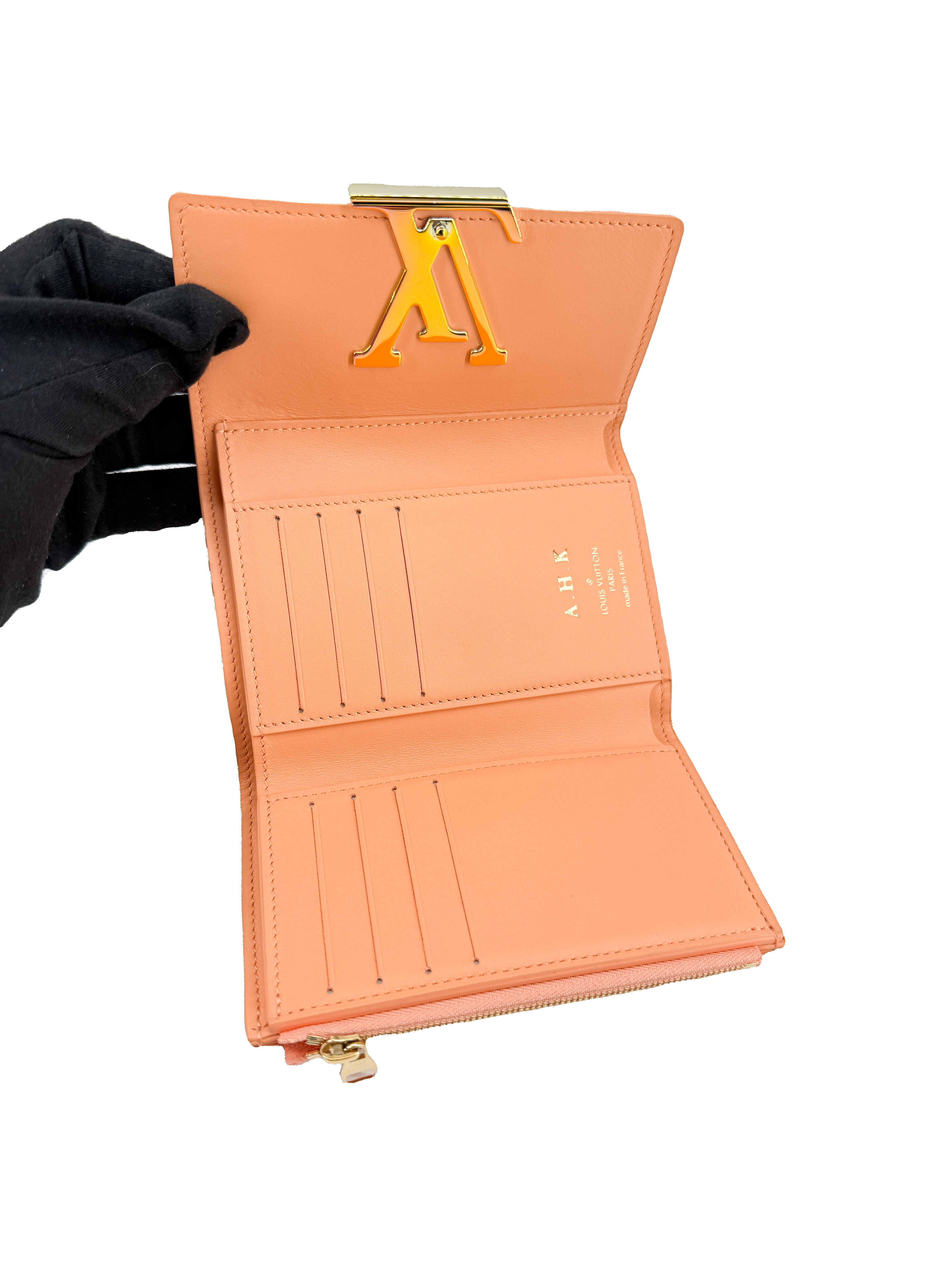 Louis Vuitton peach leather Capucines XS wallet NFC