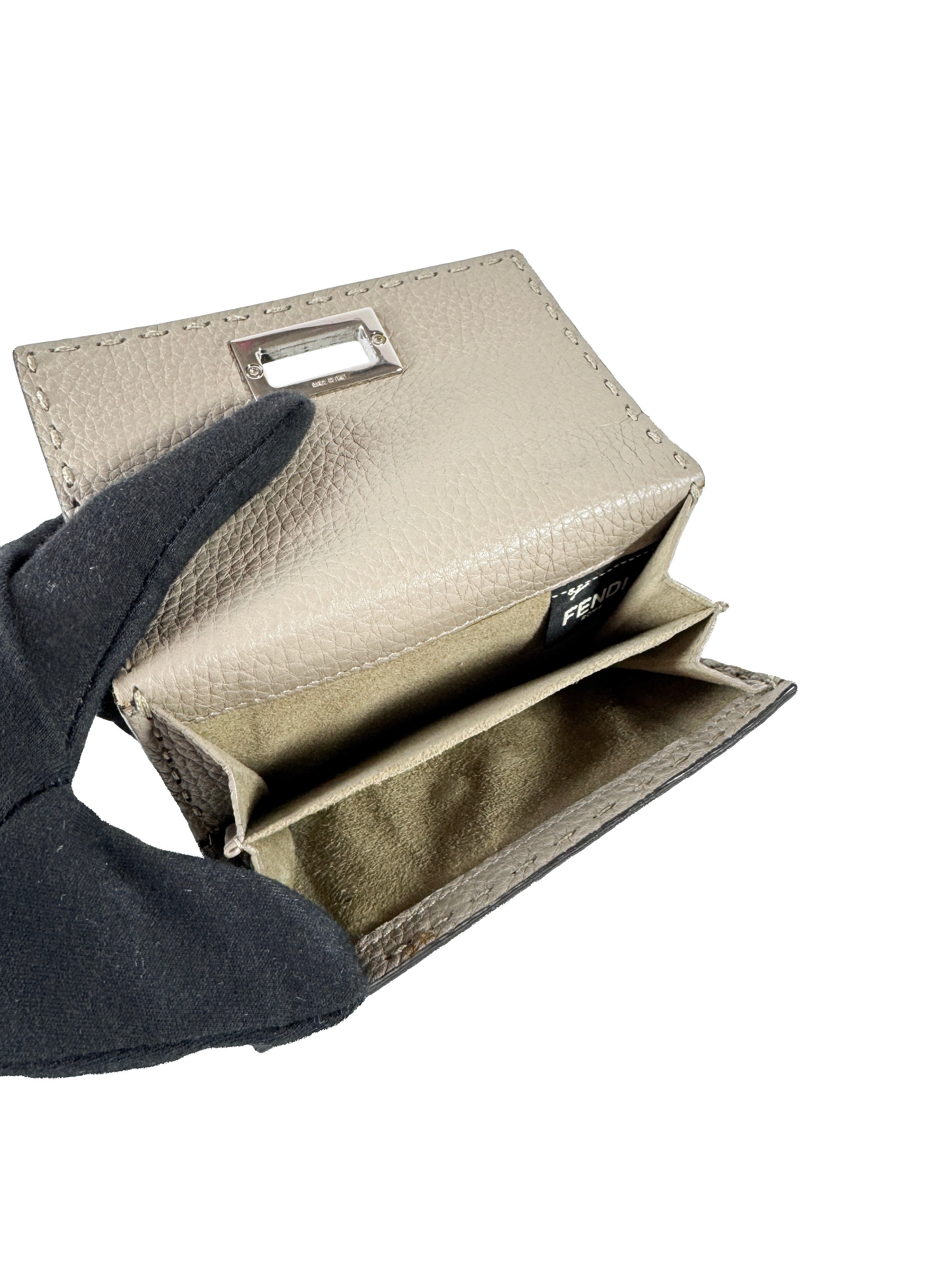 Fendi gray taupe leather Selleria wallet 7032