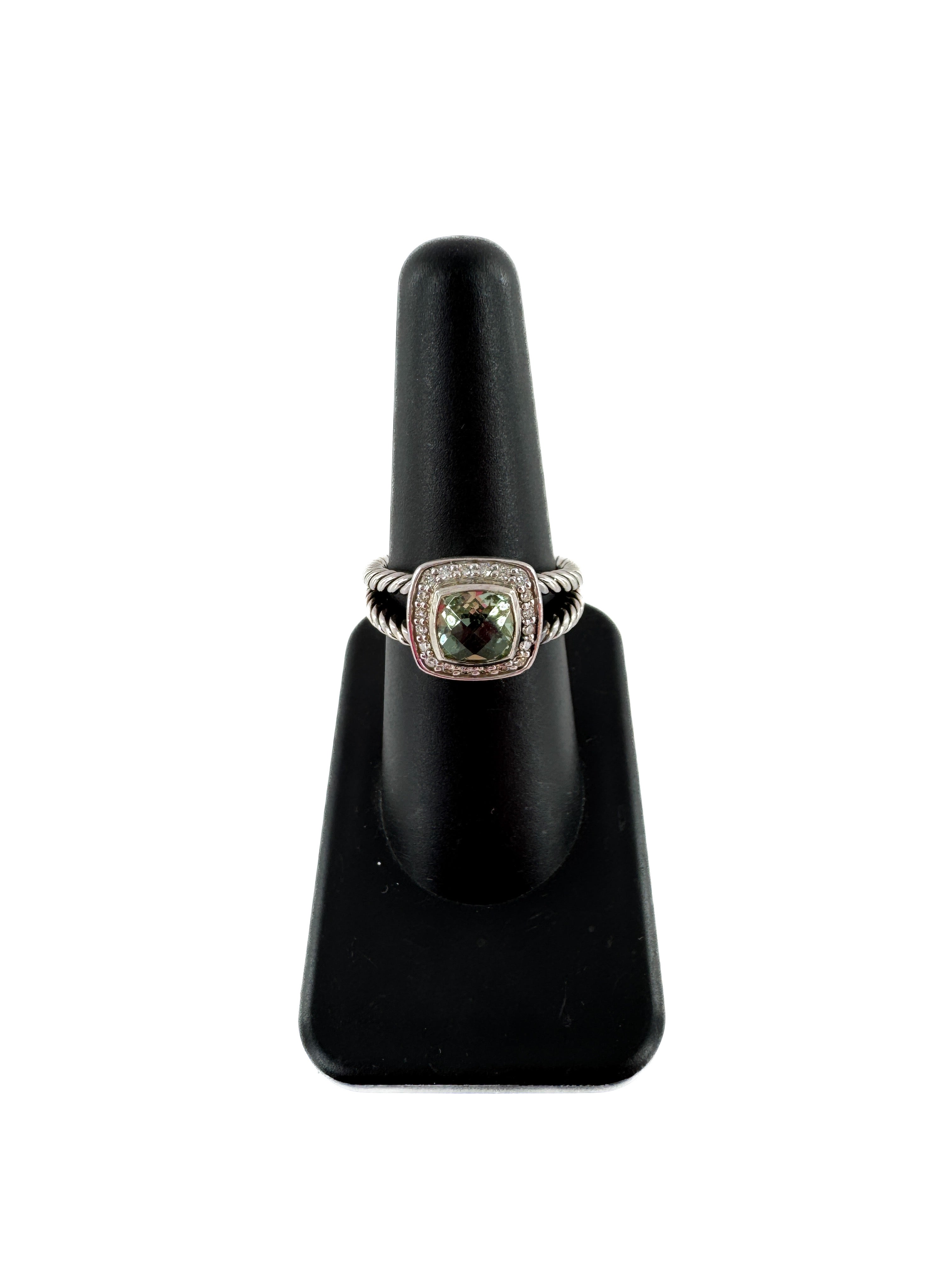 David Yurman petite Albion prasiolite and diamond ring