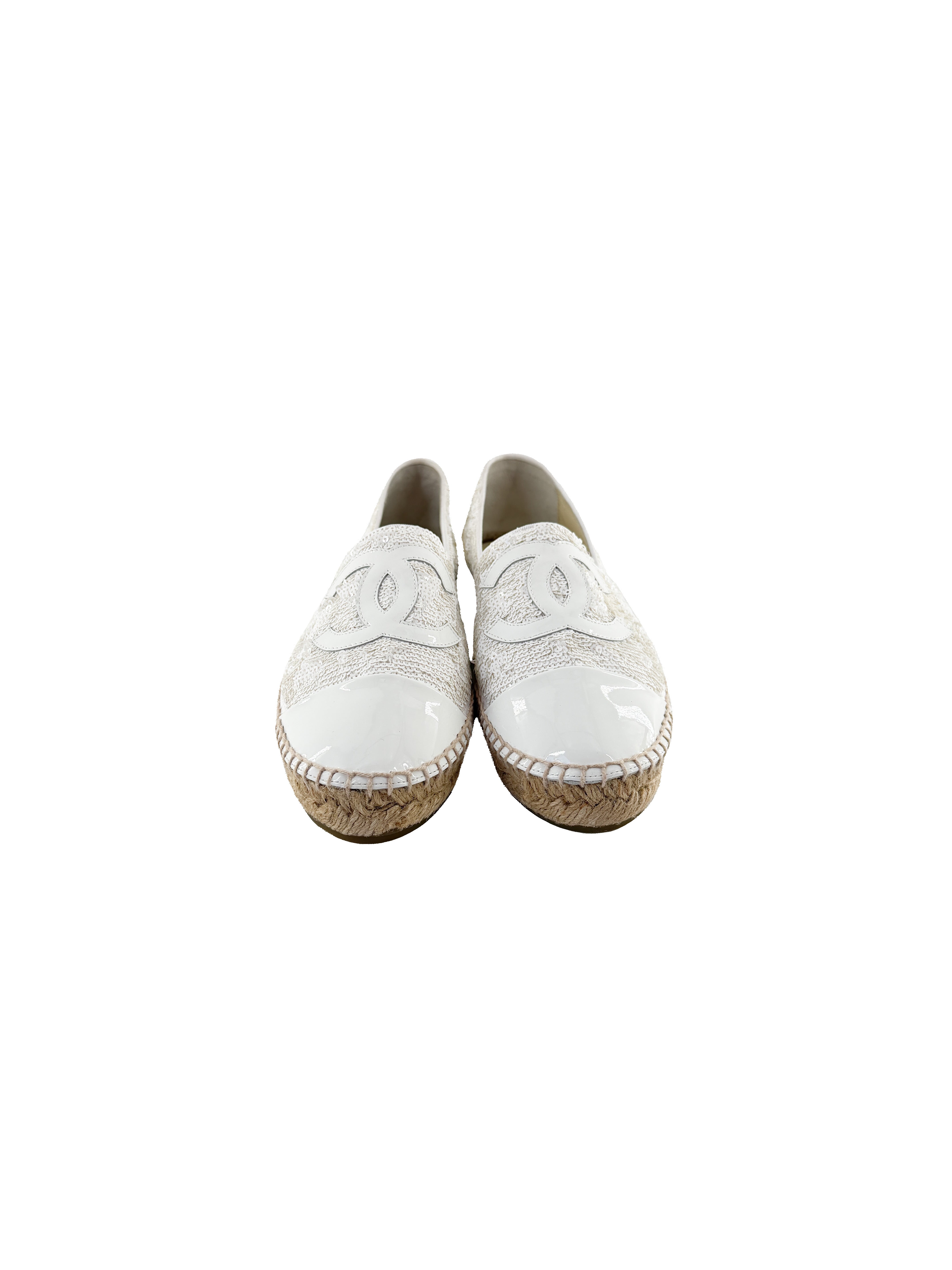 Chanel white sequined espadrilles size 42  BOX