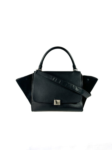 Celine black leather suede small Trapeze