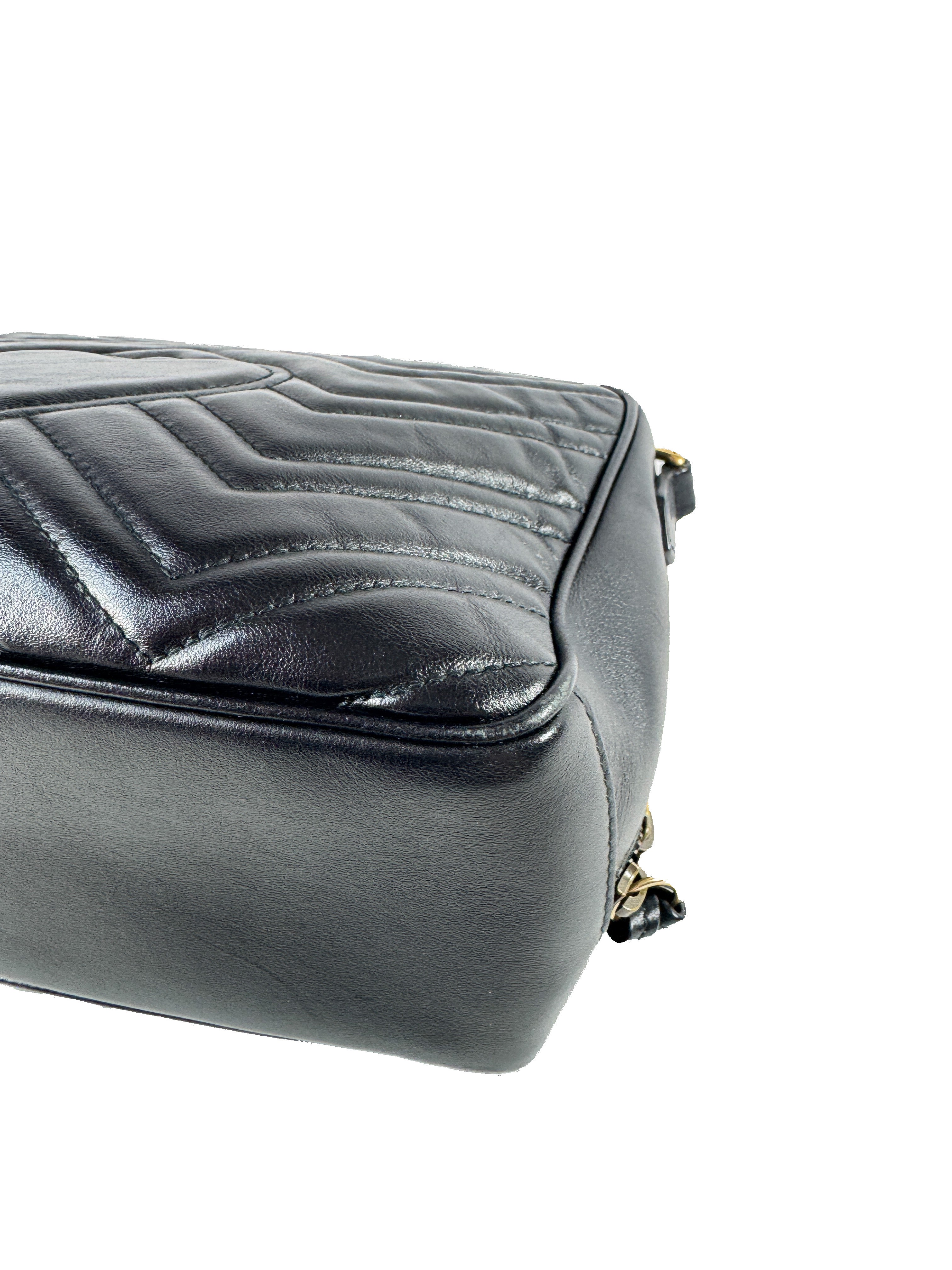 Gucci black calfksin Matelasse Sylvie web small GG Marmont top handle  498199 493075