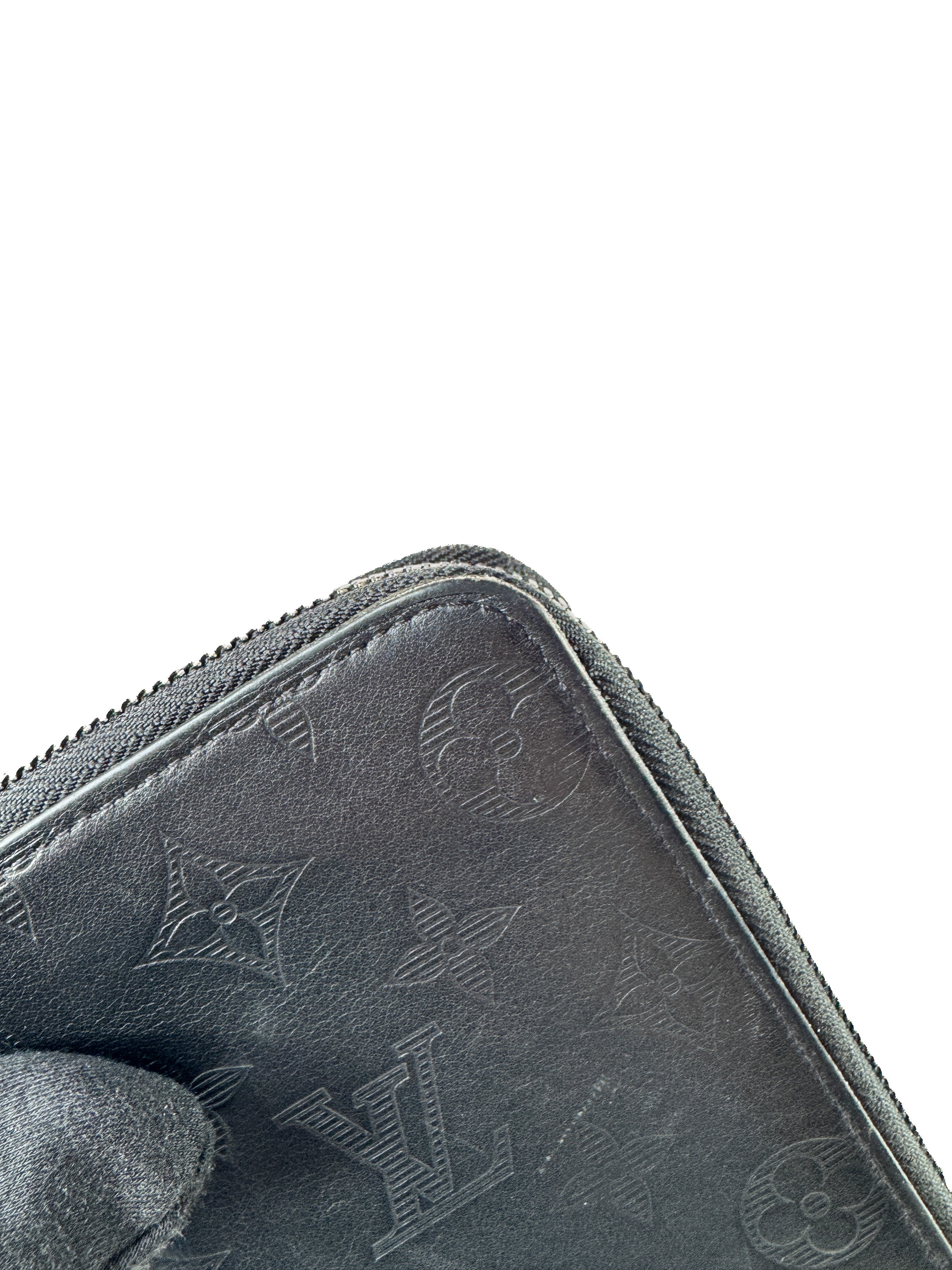 Louis Vuitton black leather monogram shadow zip around wallet CA2139