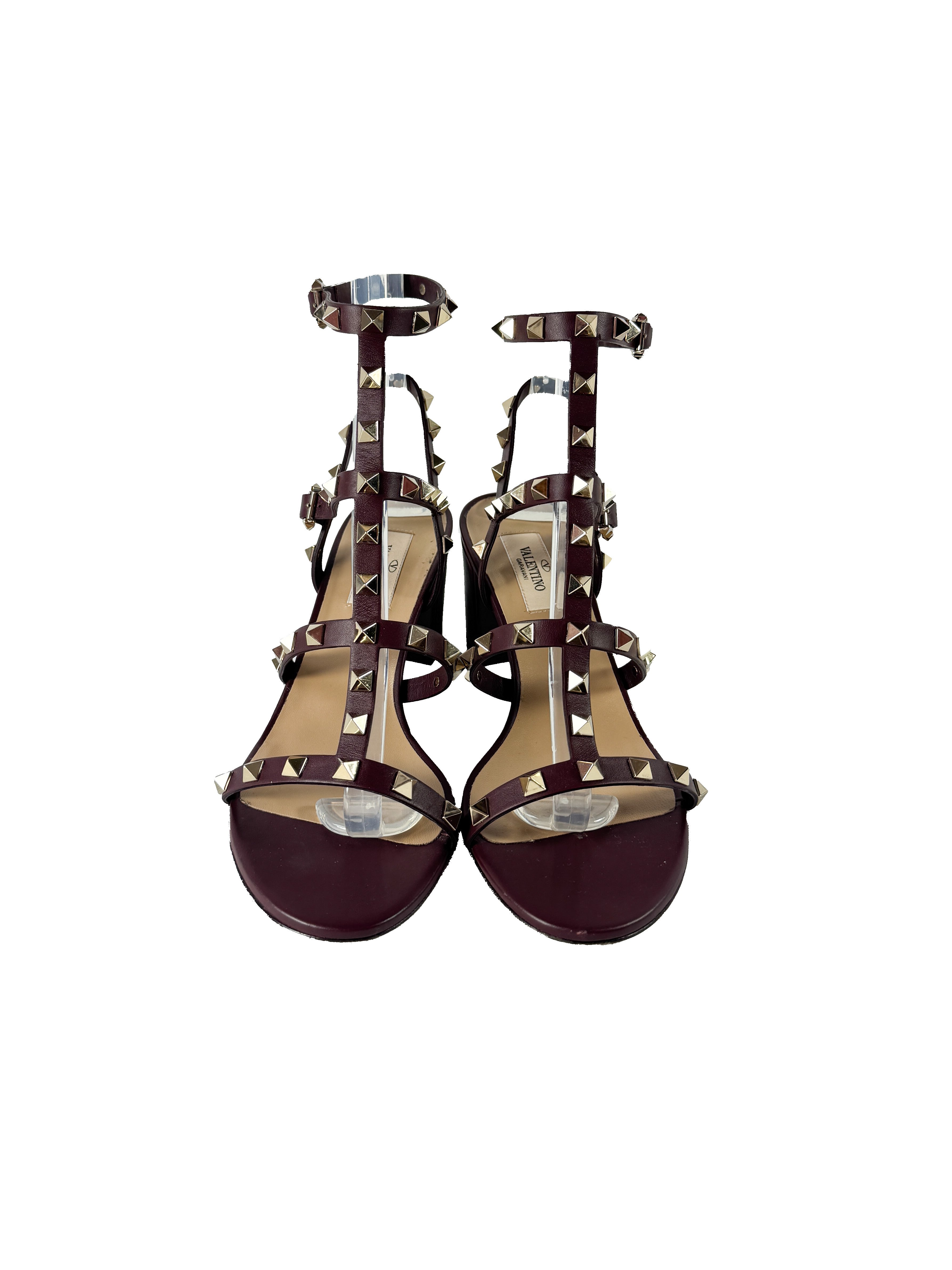 Valentino Garavani burgundy rockstud leather ankle strap 60MM sandal size 38.5 BOX