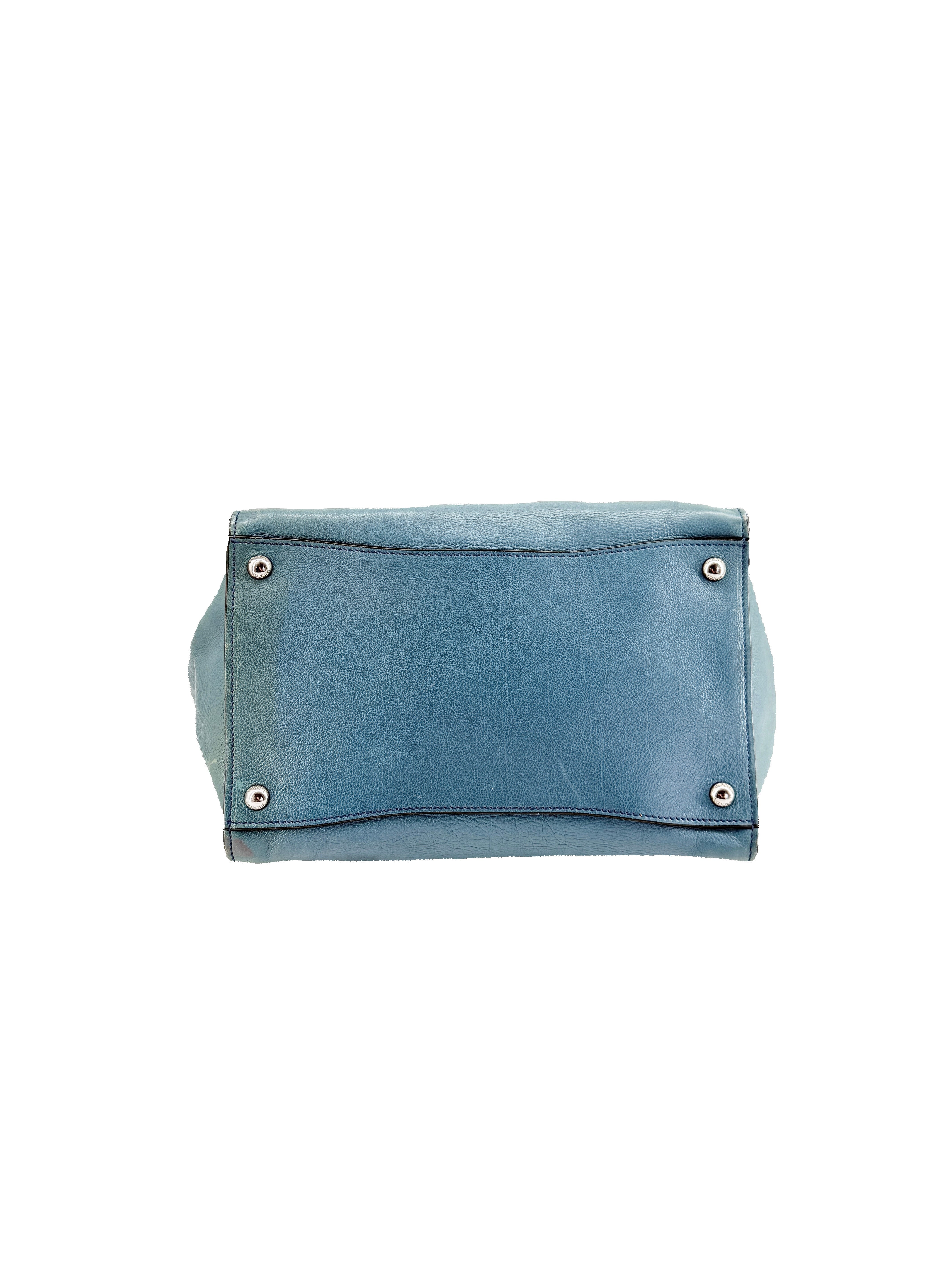 Prada teal twin pocket Glace leather tote 14/O
