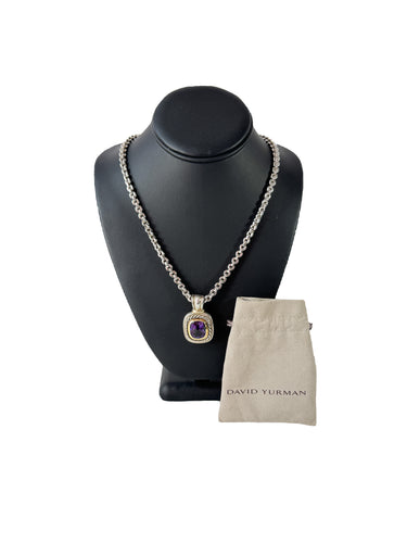David Yurman sterling silver, 14k gold, Amethyst Albion pendant necklace