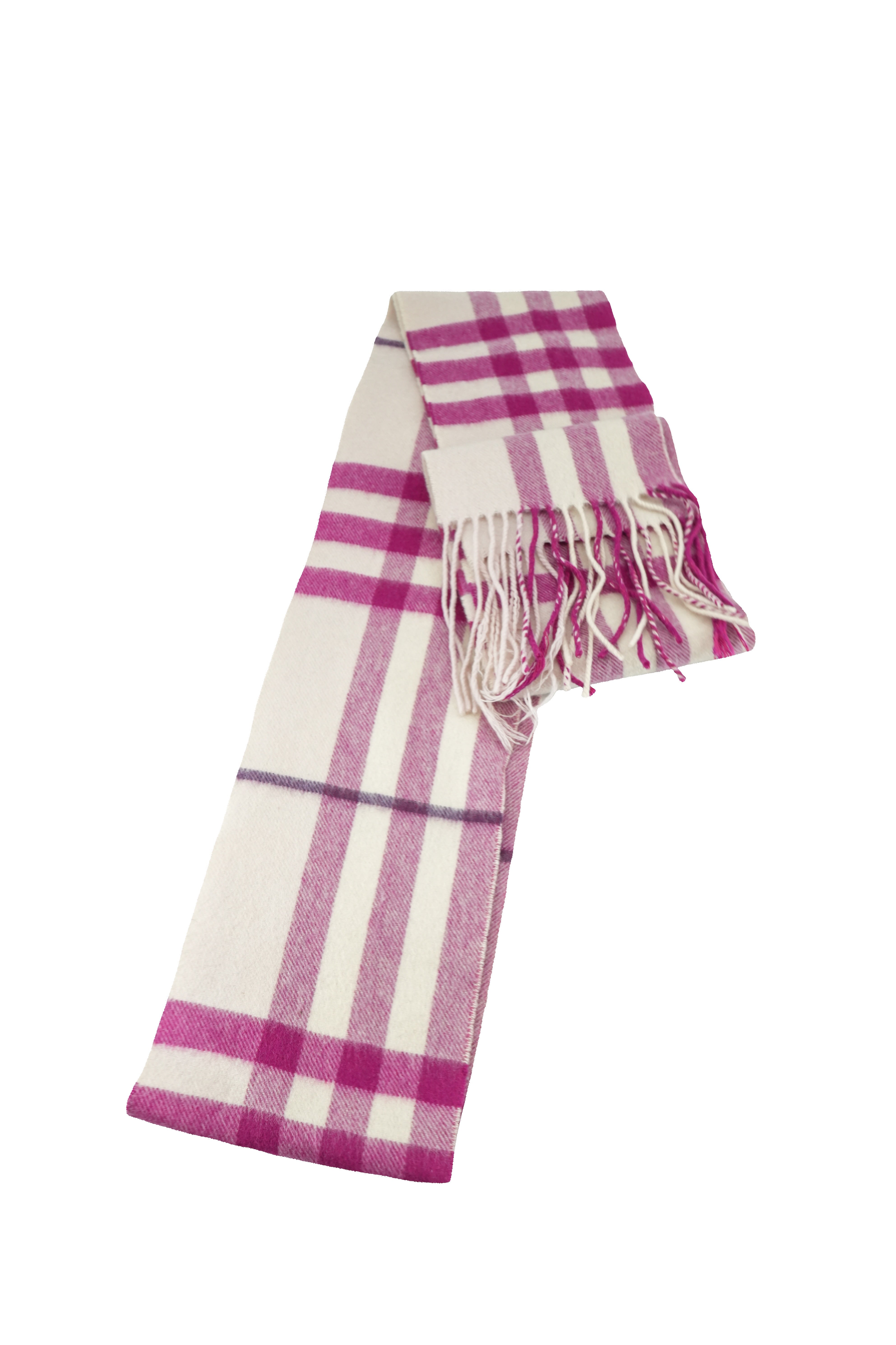 Burberry cream, pink, purple plaid cashmere scarf