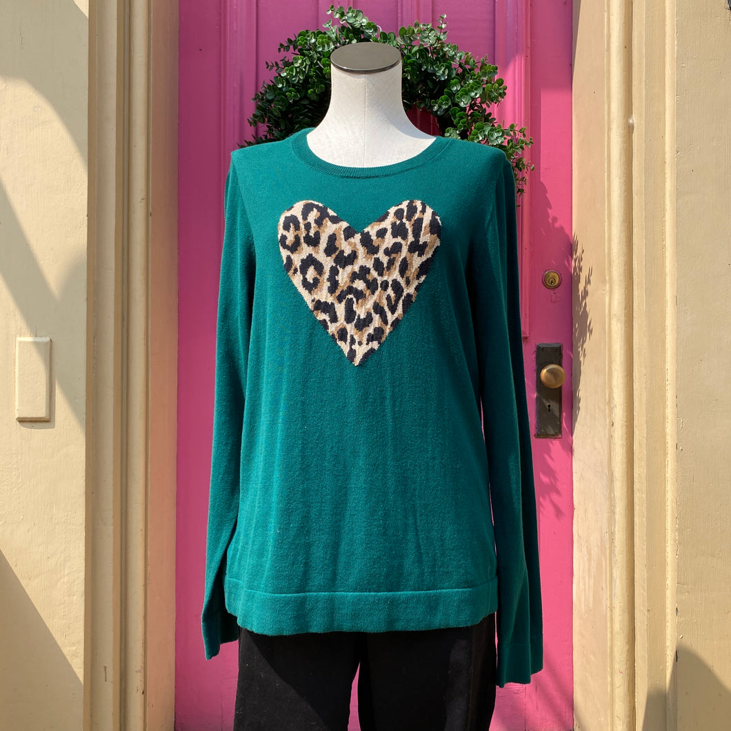 J crew leopard heart sweater hotsell