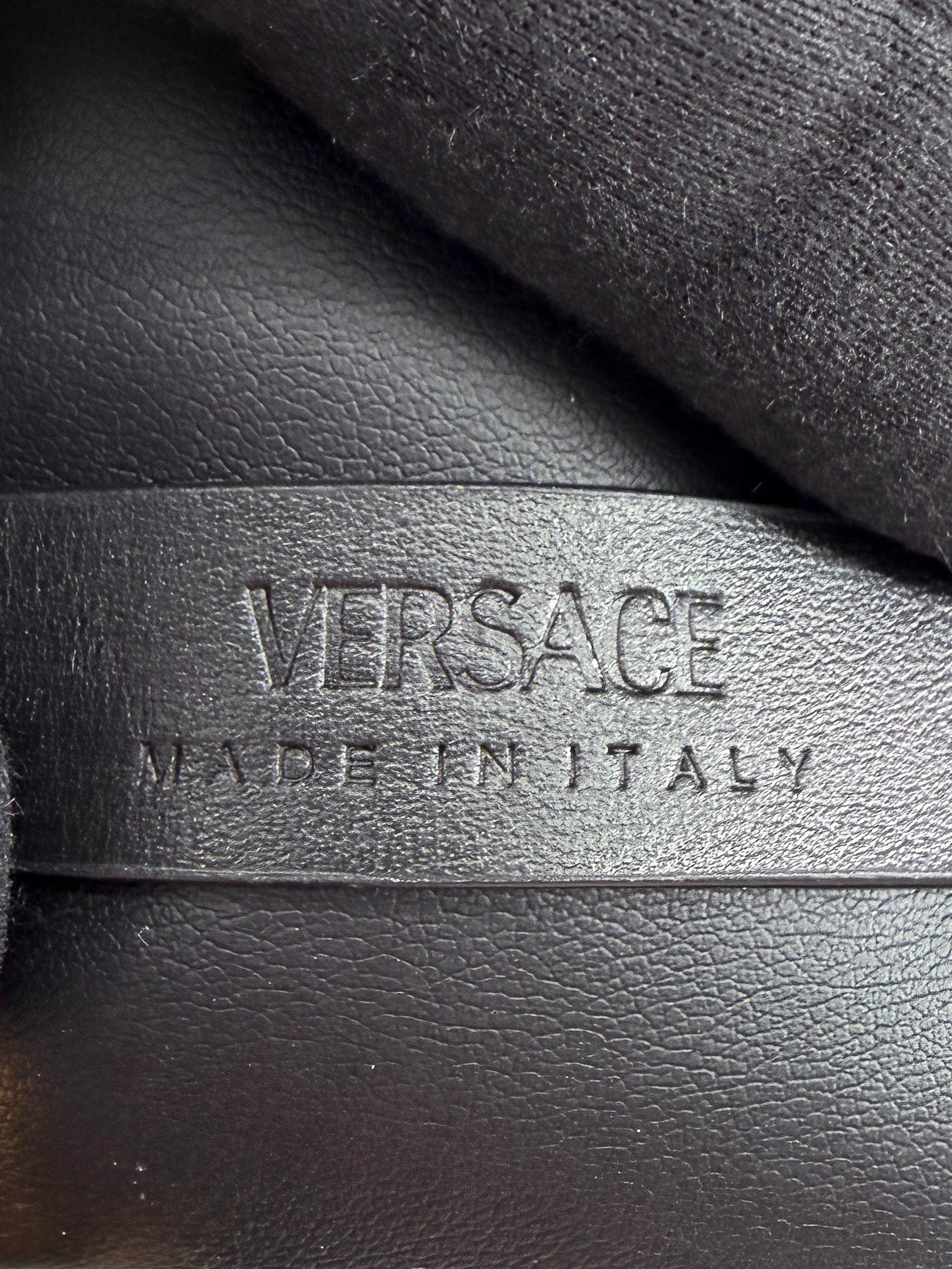 Versace black leather Greca bracelet