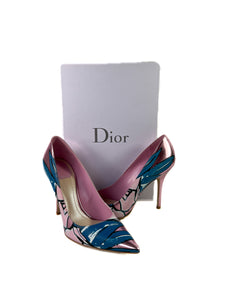 Christian Dior pink blue printed Cherie pump size 39