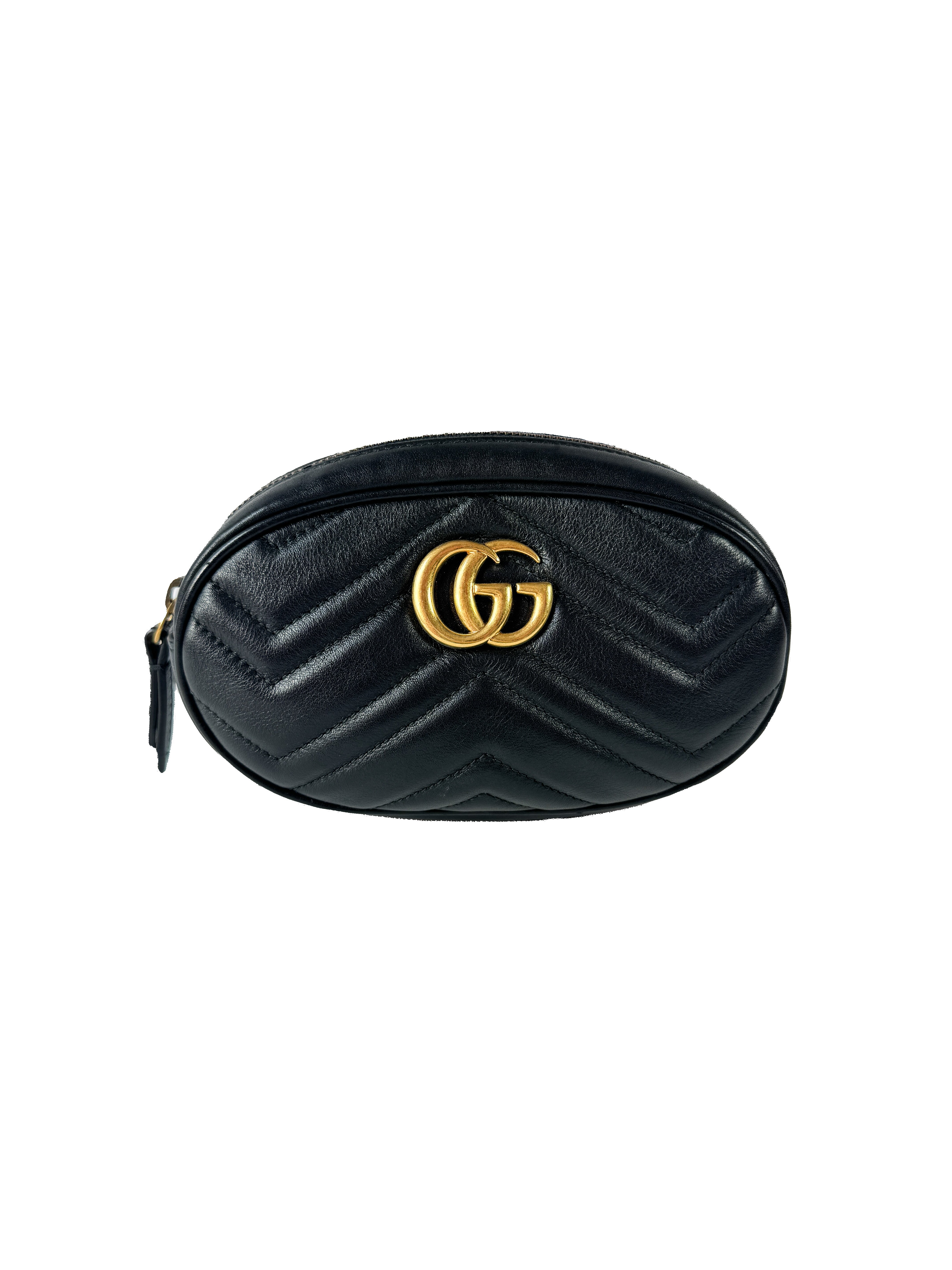 Gucci Calfskin Matelasse GG Marmont Belt Bag 85 34 Black  476434 493075