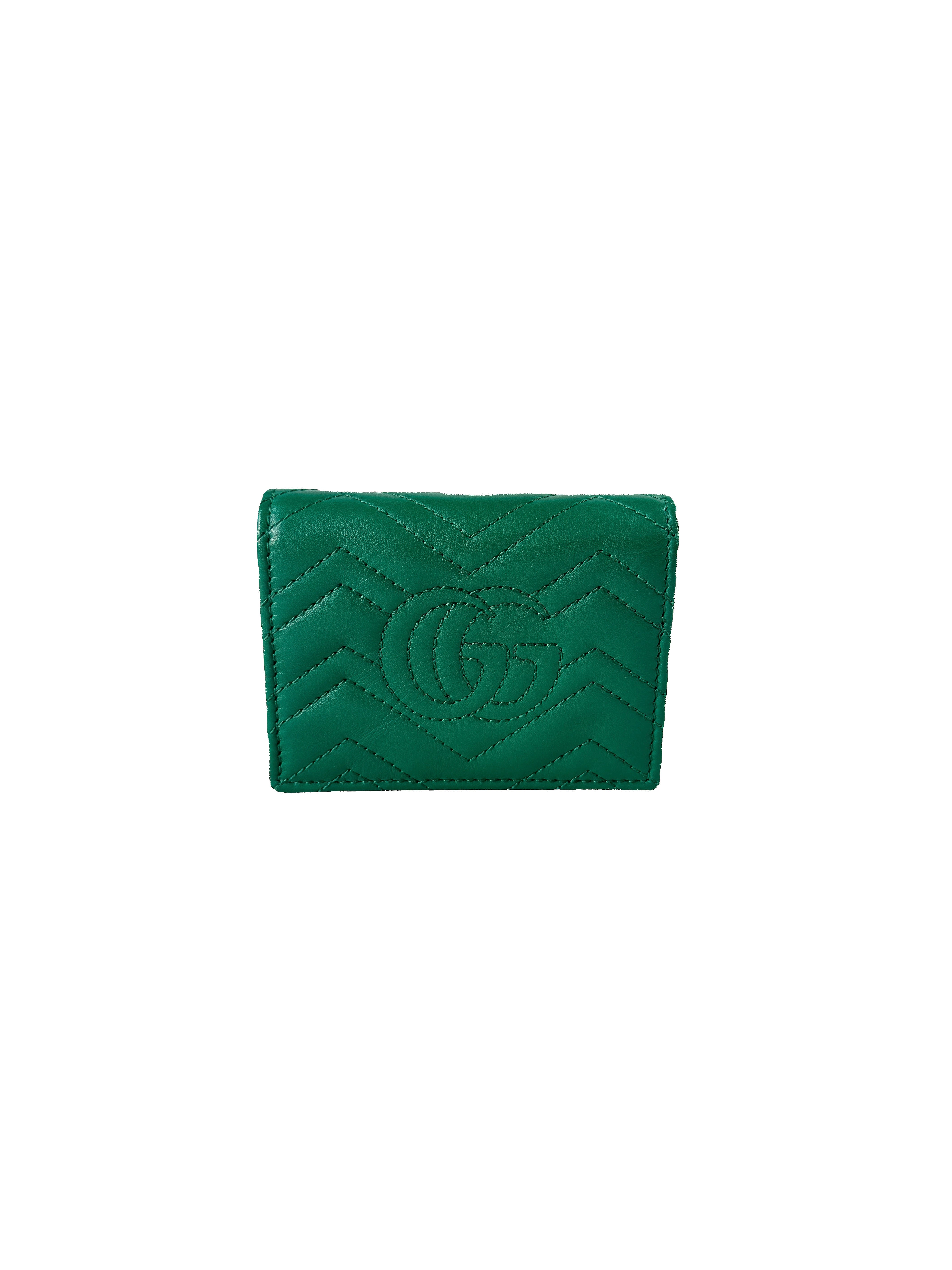 Gucci green GG calfskin Marmont Matelasse compact wallet 466492-525040