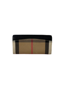 Burberry black leather check long wallet