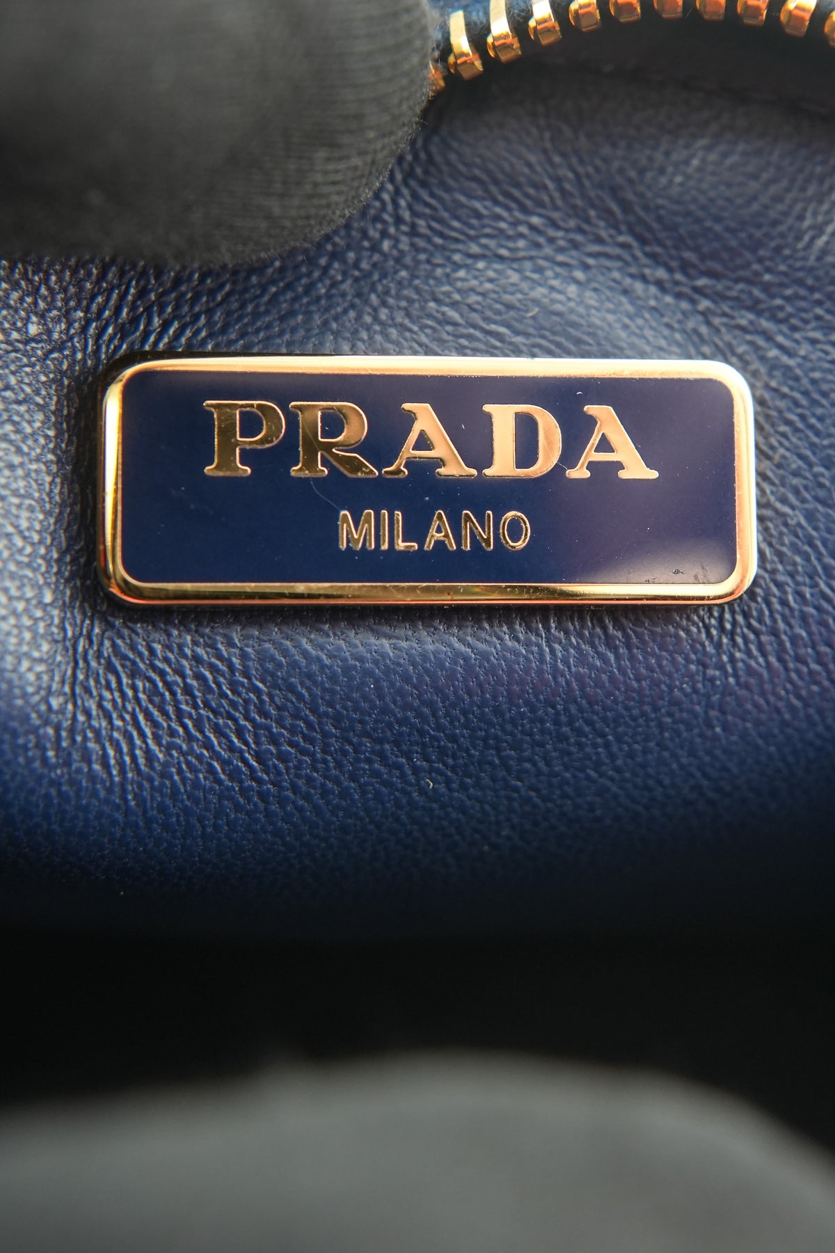 Prada navy blue saffiano leather keychain pouch