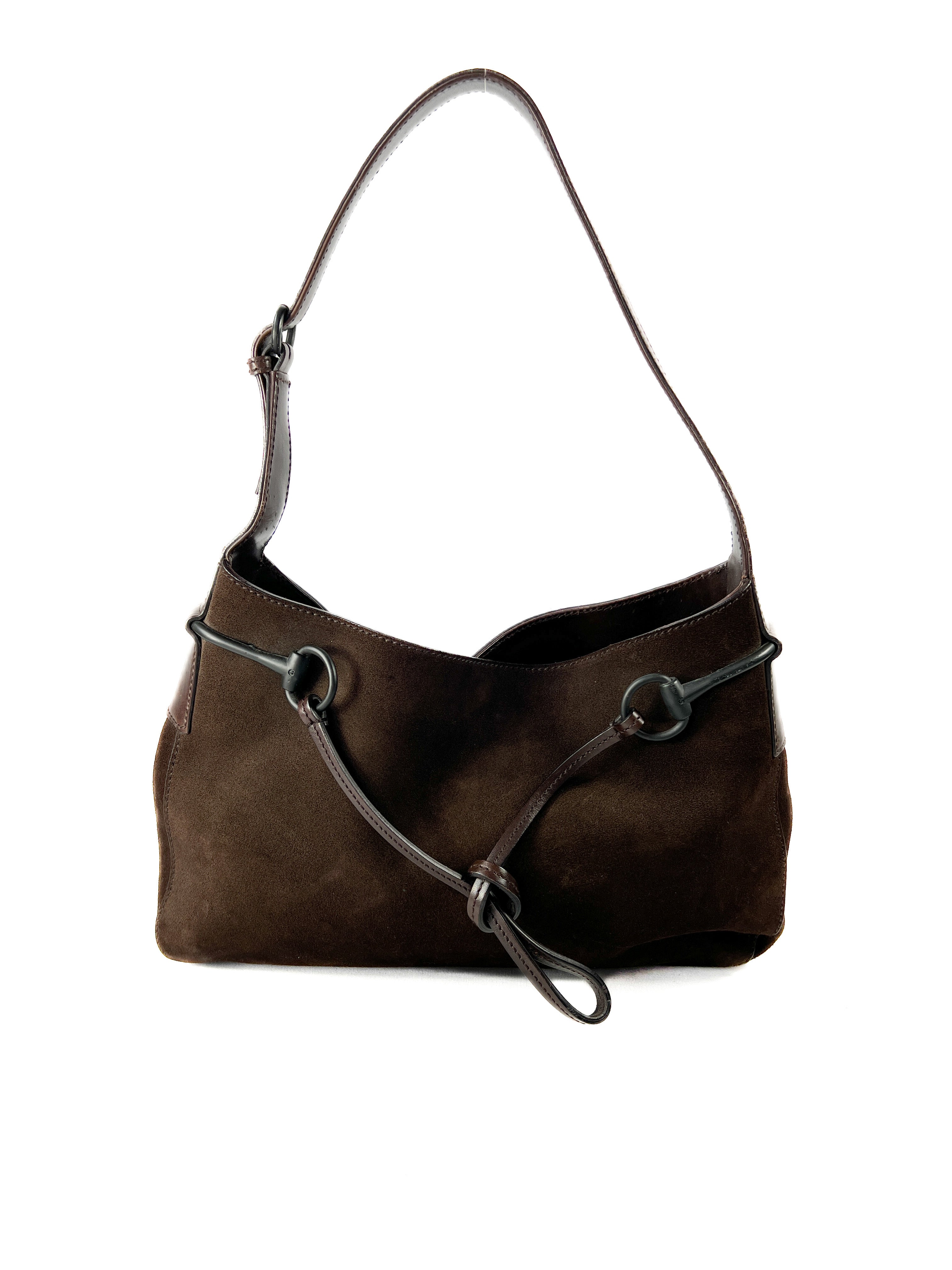 Gucci brown suede horsebit hobo shoulder bag **as is**