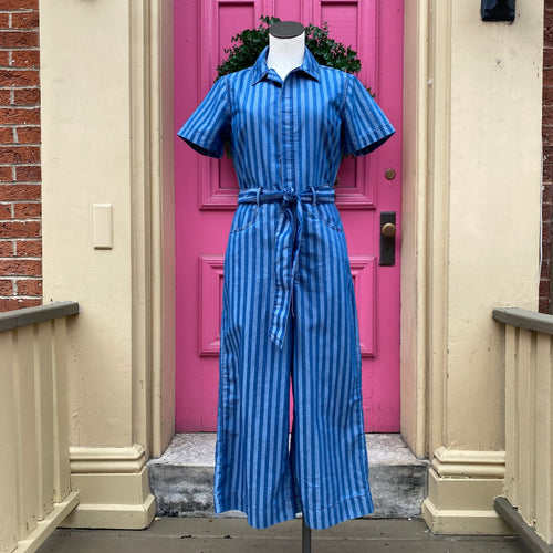 Warehouse blue striped chambray jumpsuit size 10