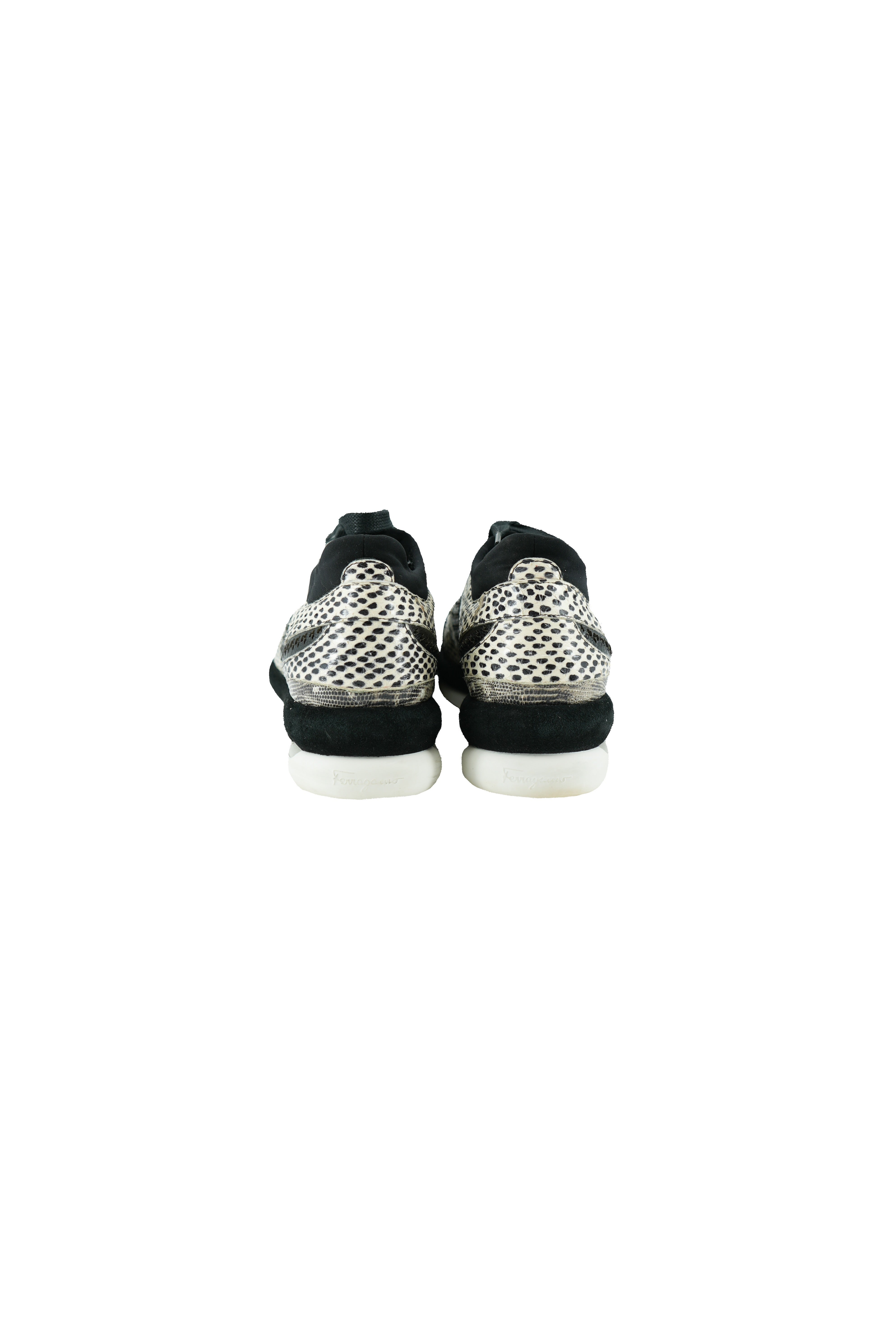 Salvatore Ferragamo snake print leather suede sneakers size 38.5