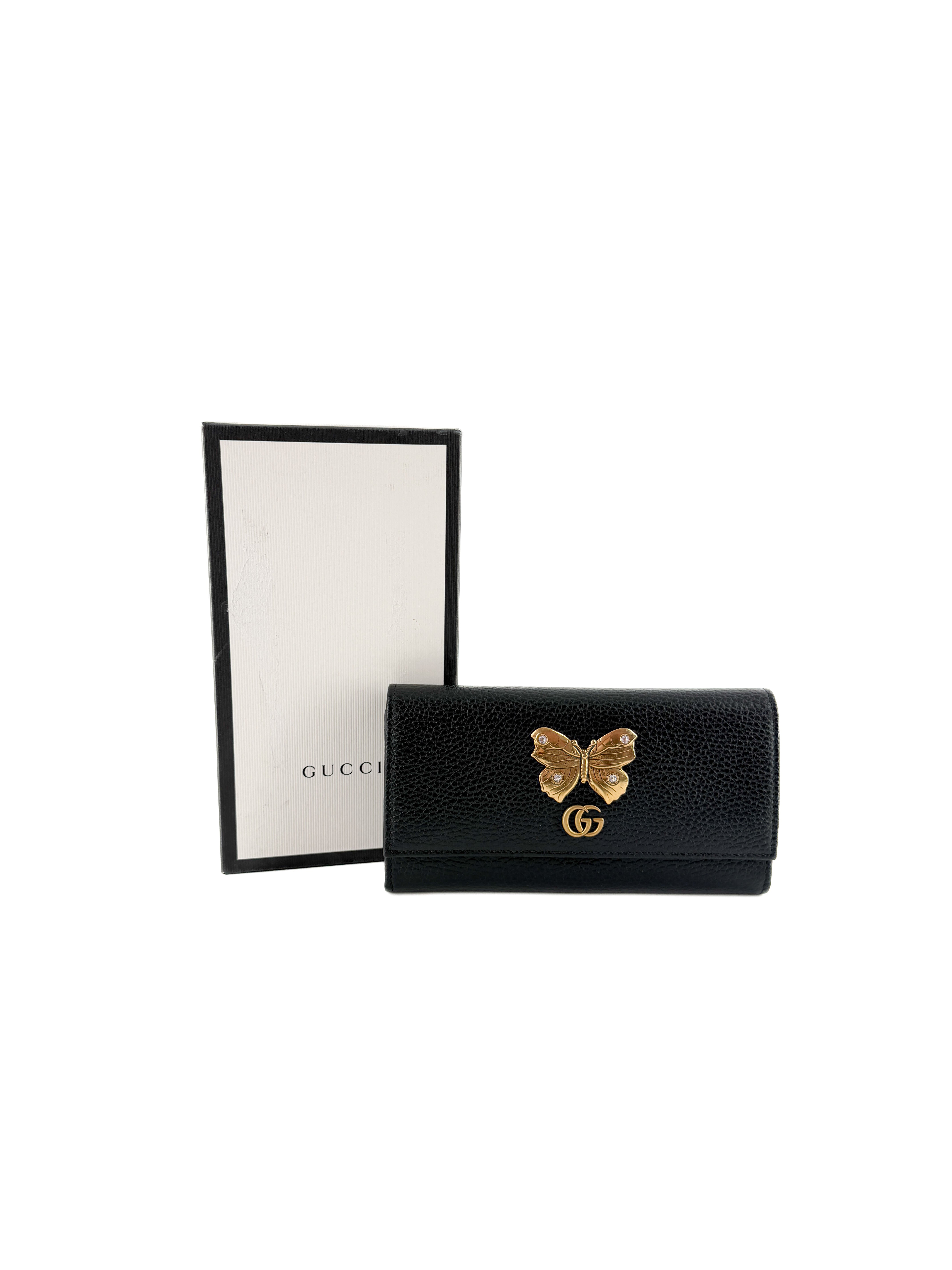 Gucci black leather Butterfly wallet 499359 1147