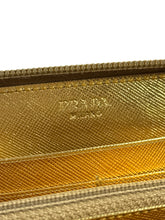 Prada gold metallic leather zip around wallet