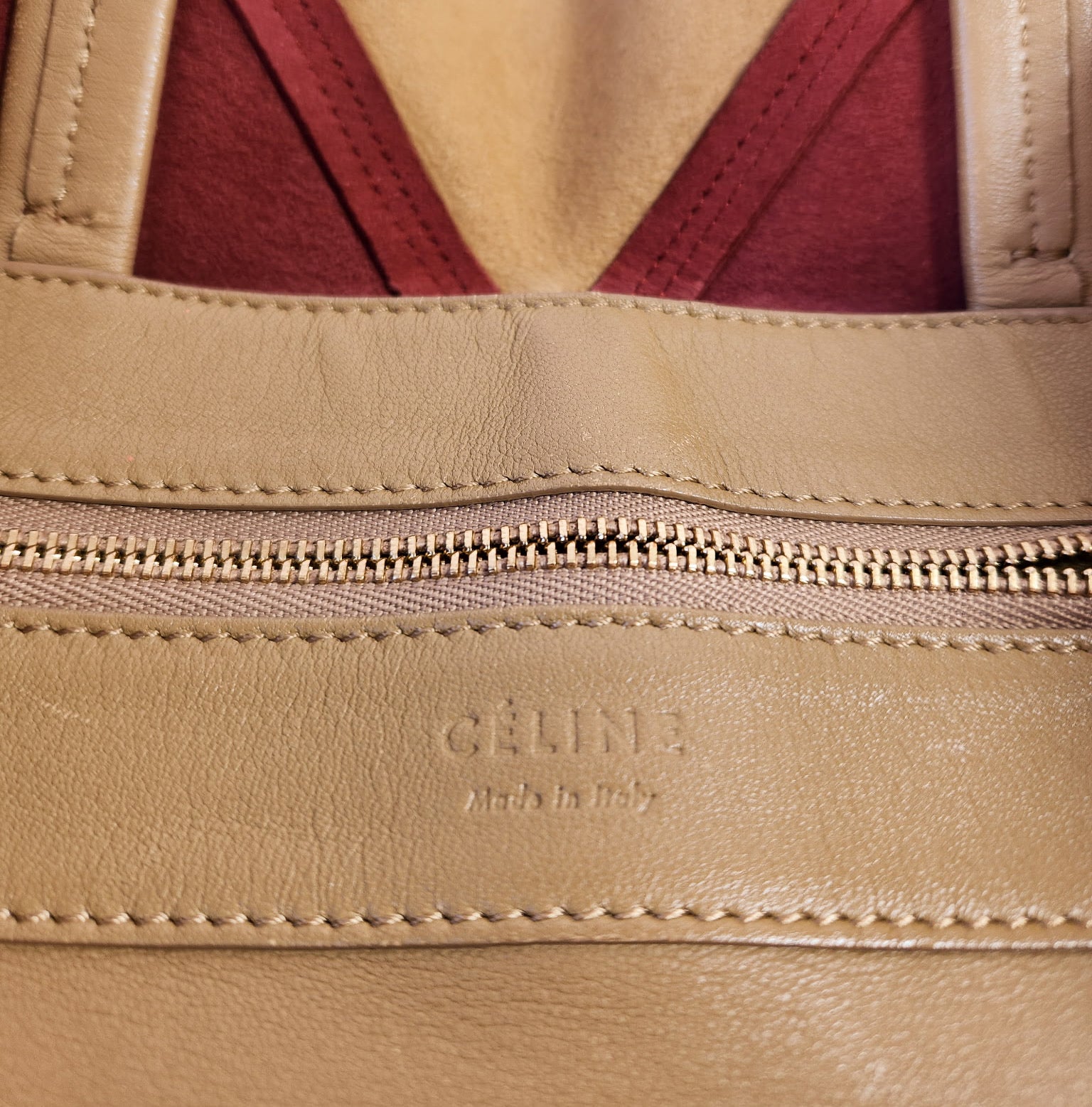 Celine Cabas vertical red/beige leather tote FGA0153