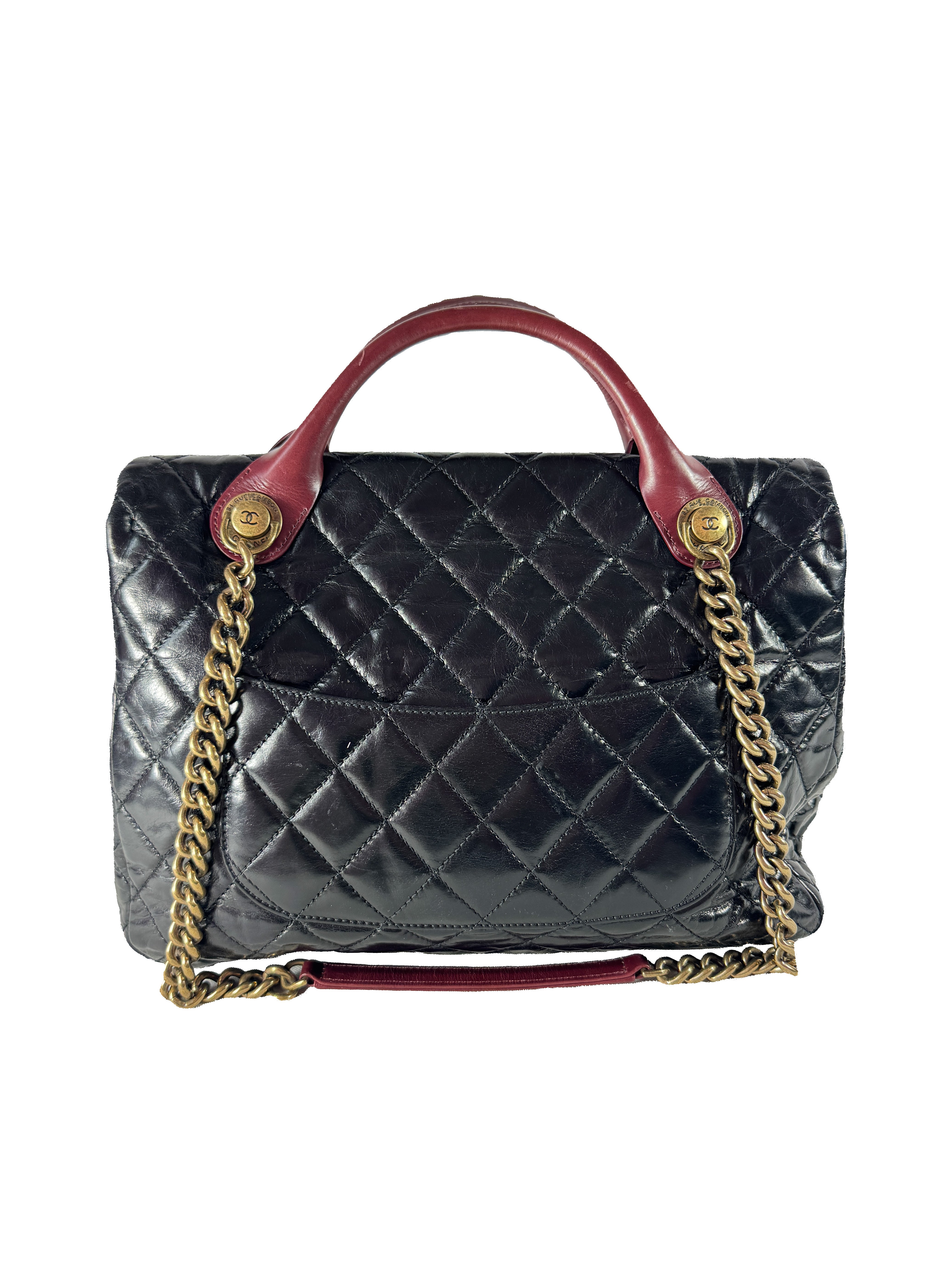 Chanel black/burgundy leather medium Castle Rock flap bag 23207144