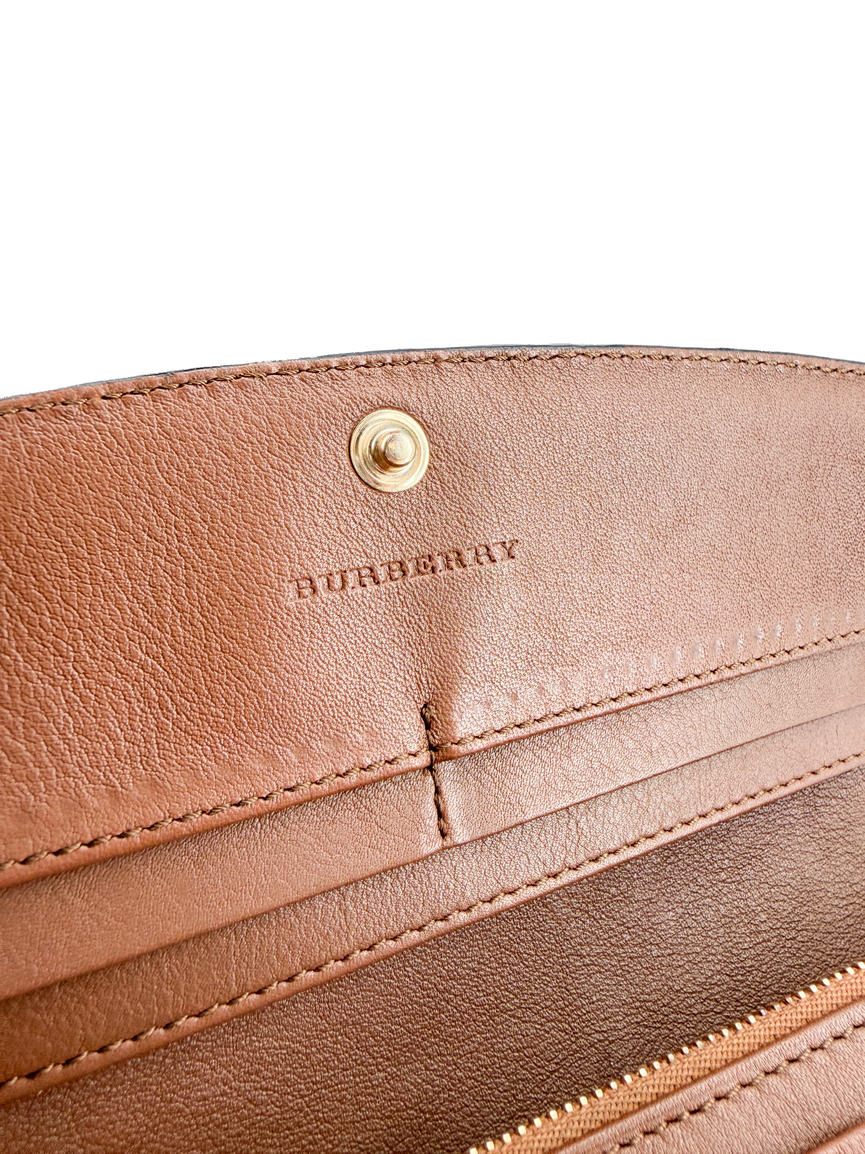 Burberry brown leather canvas check wallet