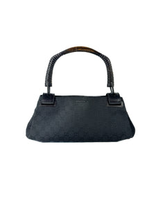 Gucci black leather GG wooden handle bag 112684 3444
