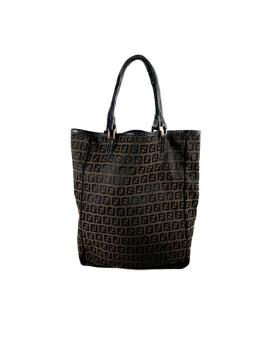 Fendi brown black Zucchino nylon canvas tote