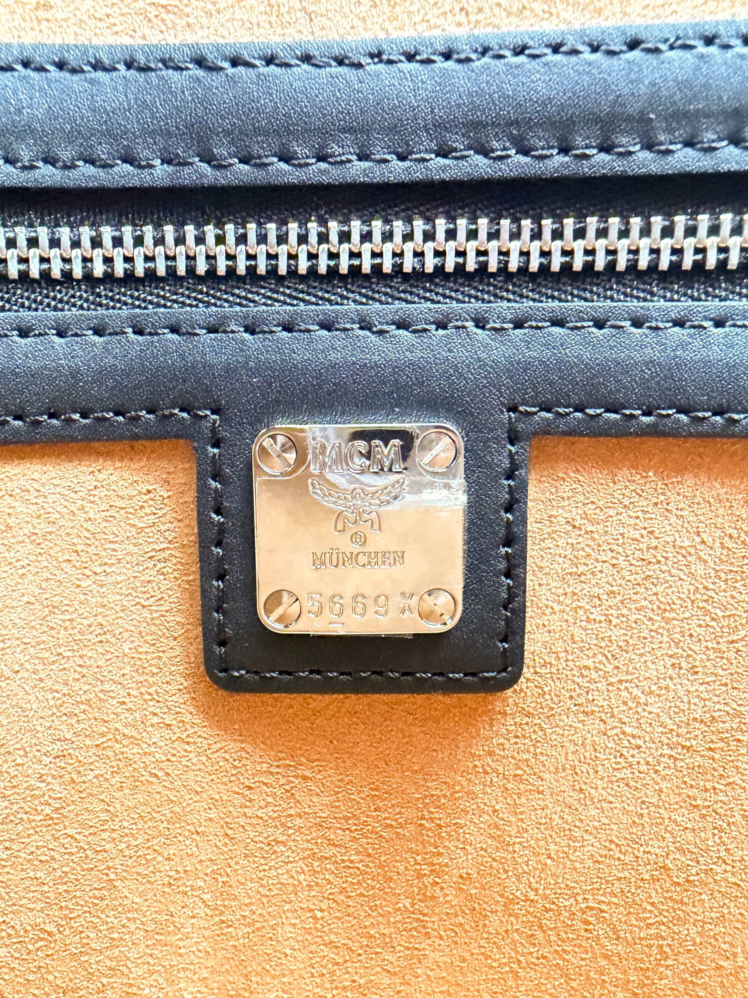 MCM black Munchen studded Bandana Visetos large tote