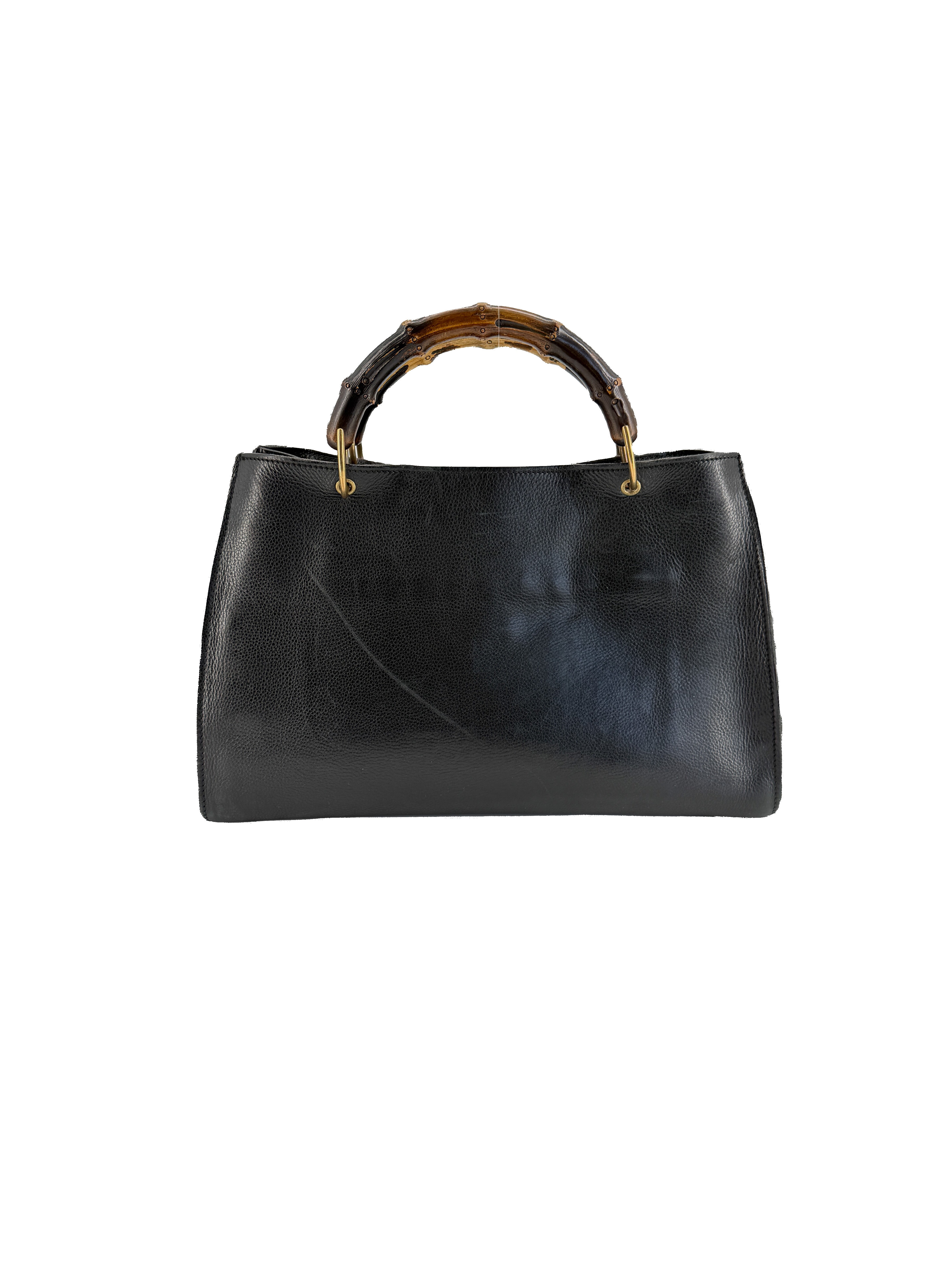 Gucci black leather Bamboo handle bag 109138 002058