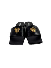 Versace black La Medusa square toe slide sandals size 38.5 BOX