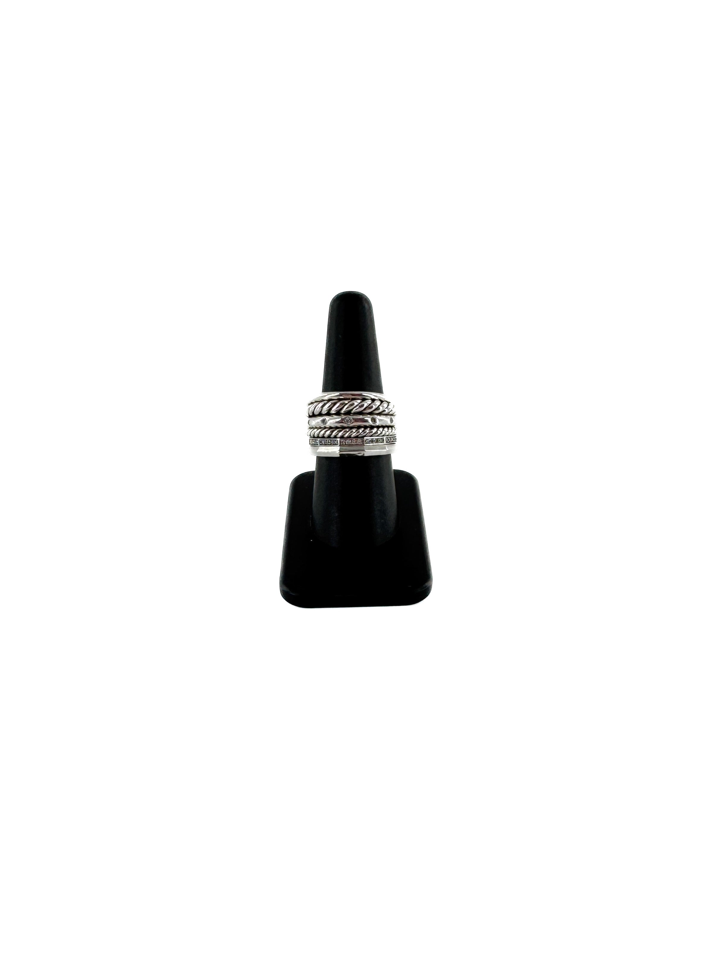 David Yurman stax six row 16MM sterling diamond ring