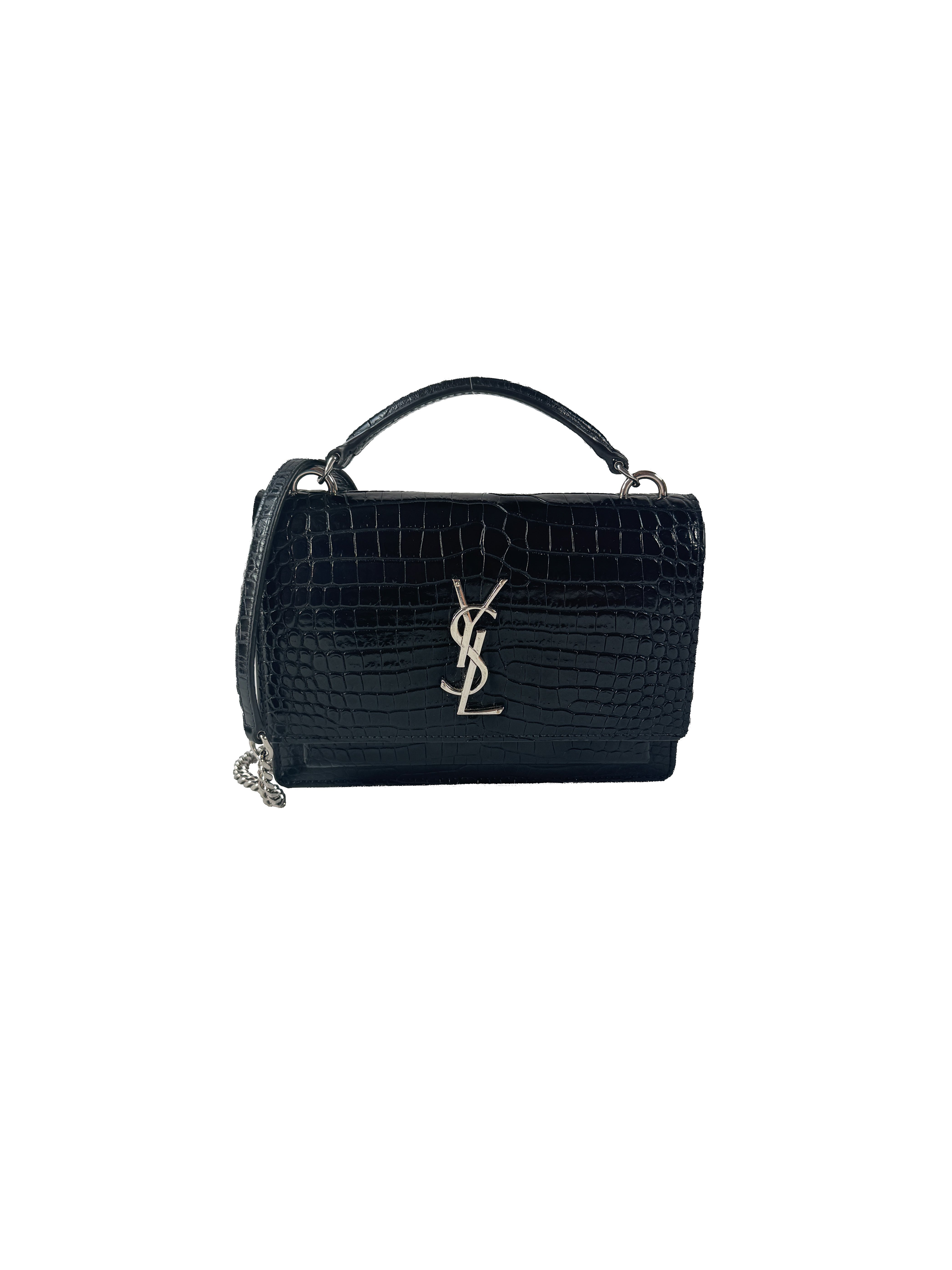 Saint Laurent black croc embossed Sunset mini GUE533026-0219