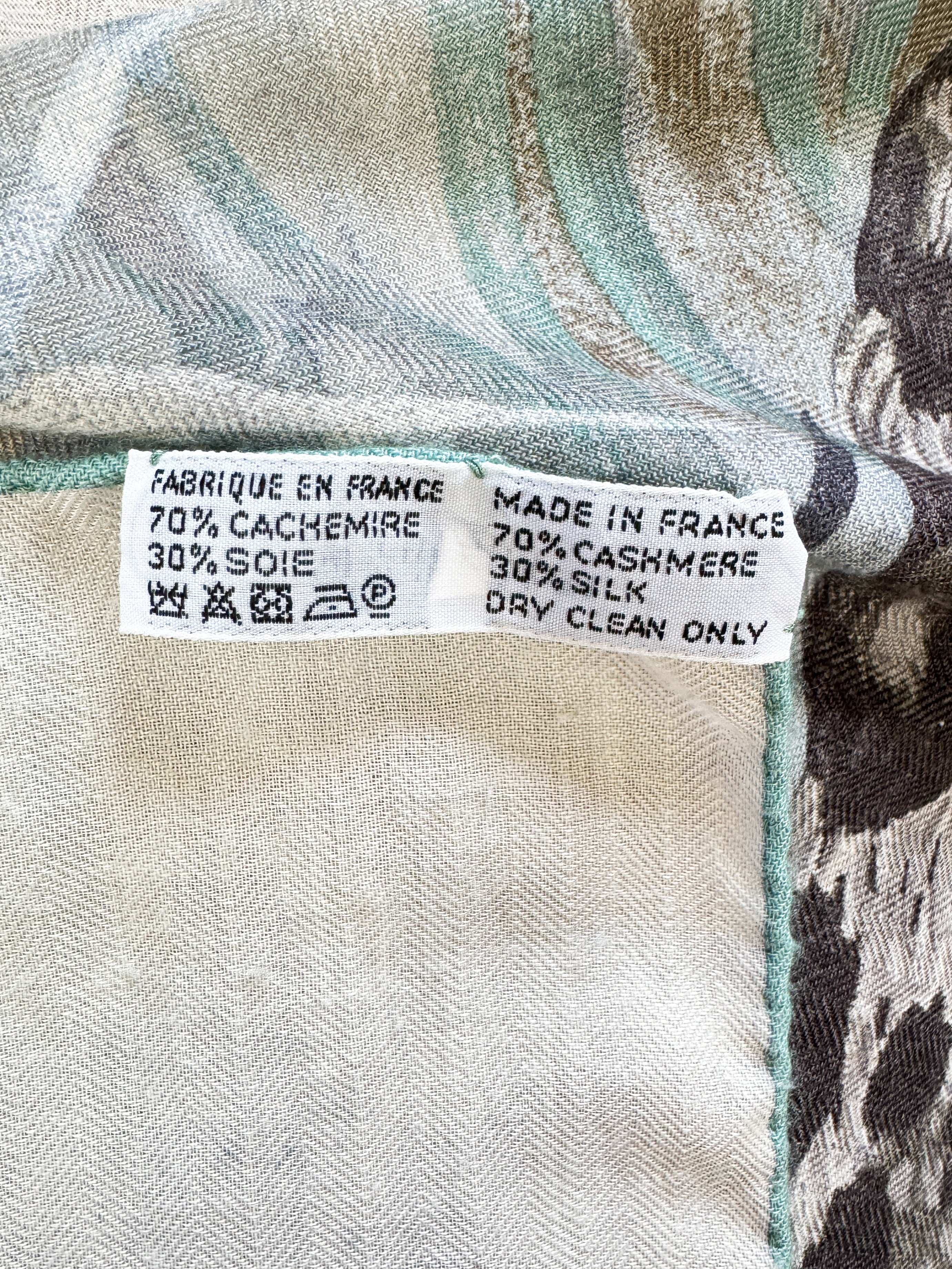 Hermès cream, gray, blue Panthera Pardus silk & cashmere shawl