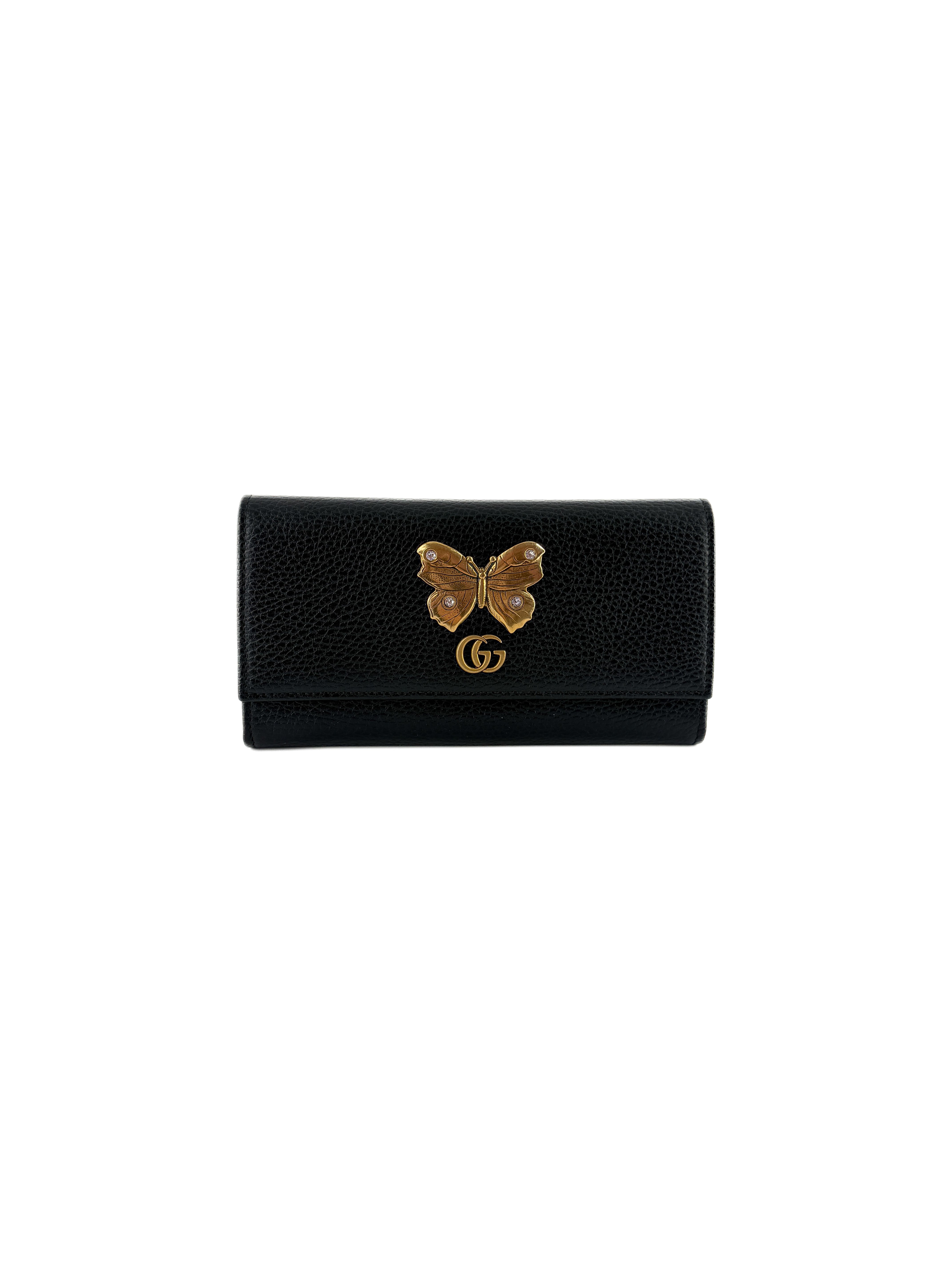 Gucci black leather Butterfly wallet 499359 1147