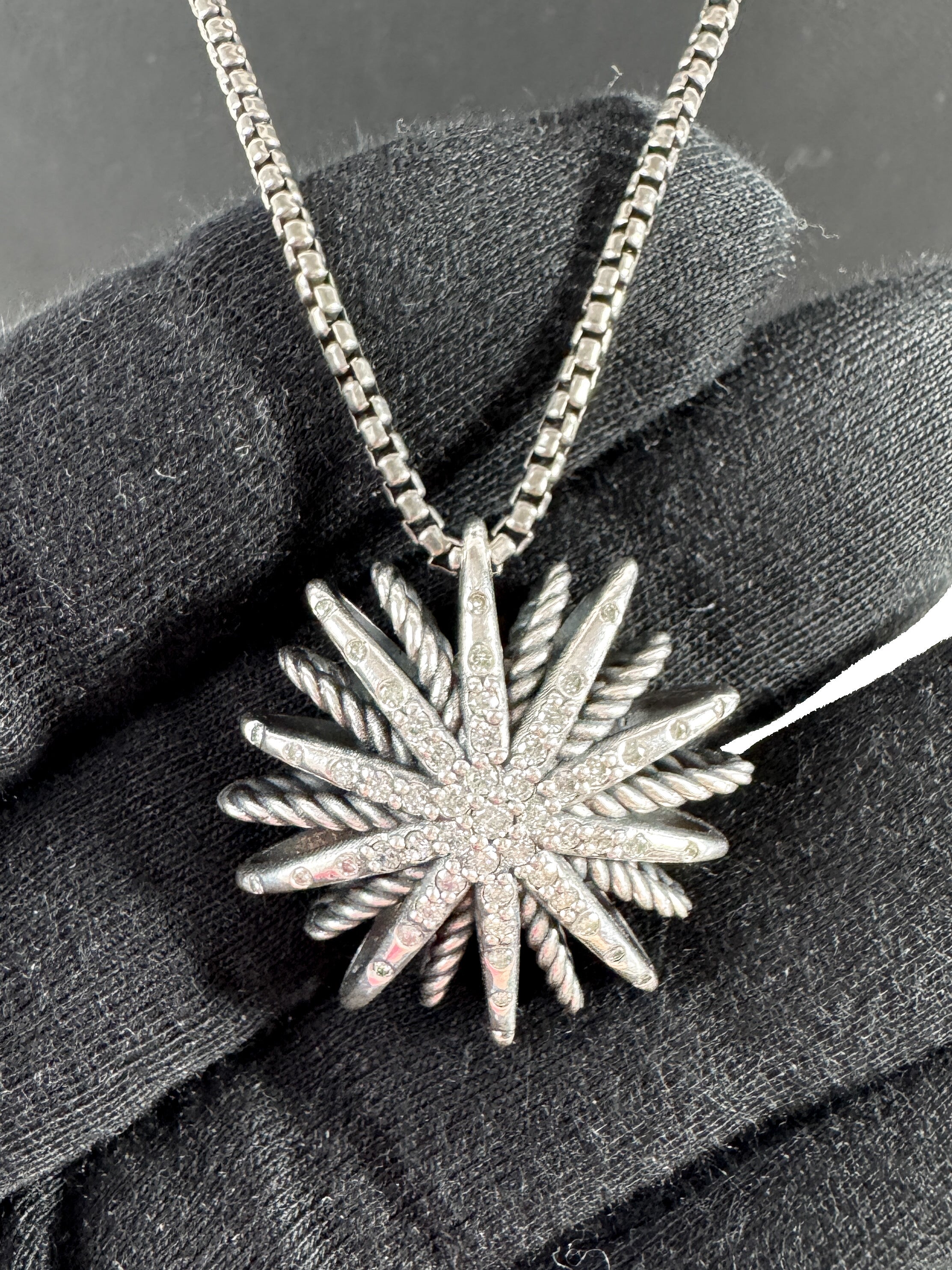 David Yurman sterling silver diamond starburst necklace