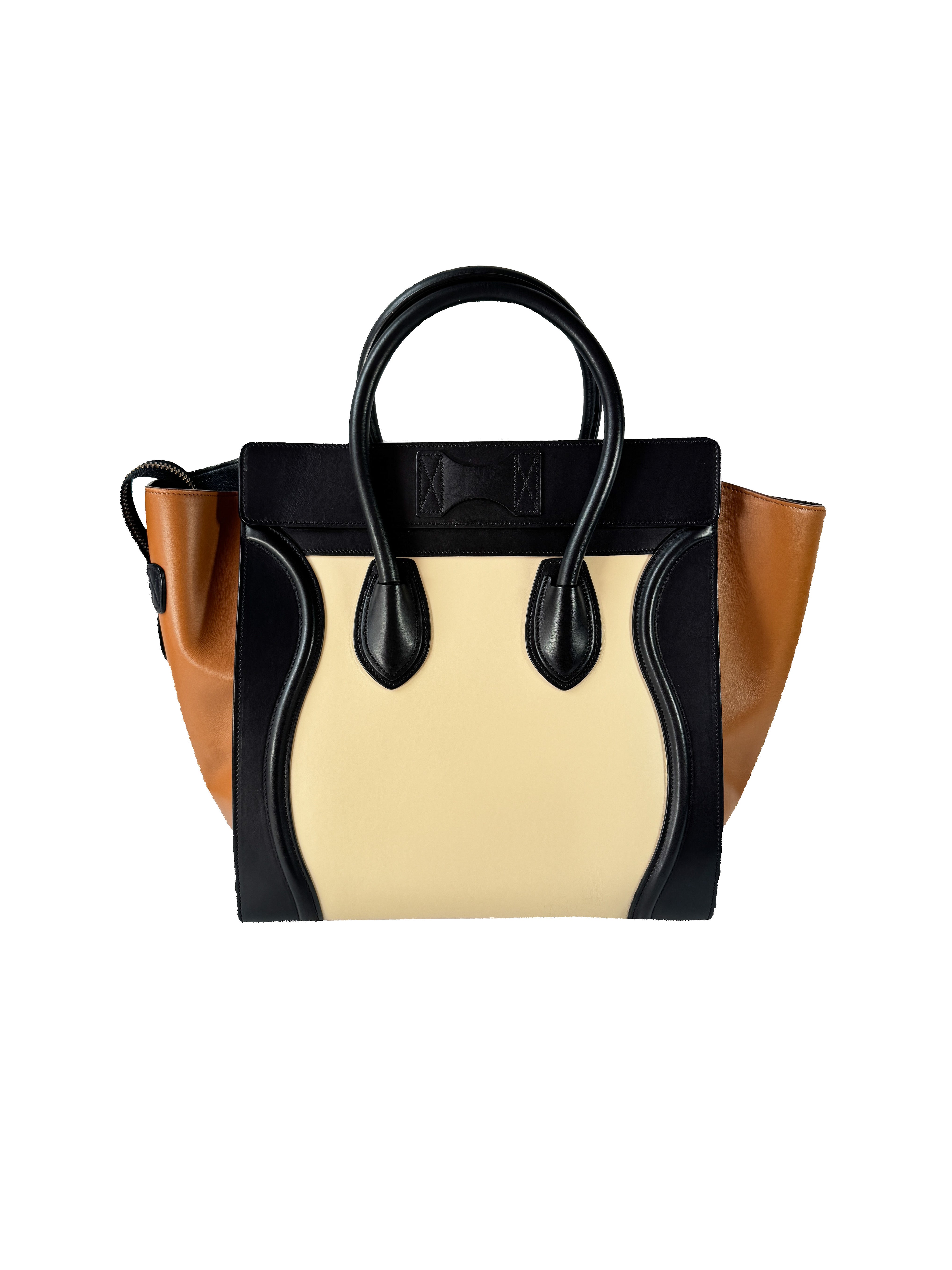 Celine Tricolor cream/black/brown Luggage Bag Leather Mini F-CU-0144