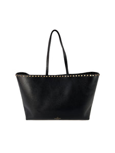 Valentino Garavani black rockstud calfskin leather tote